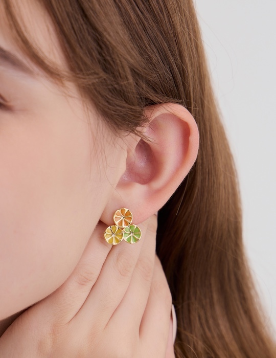 夏日橘瓣畫釉。銀針耳環