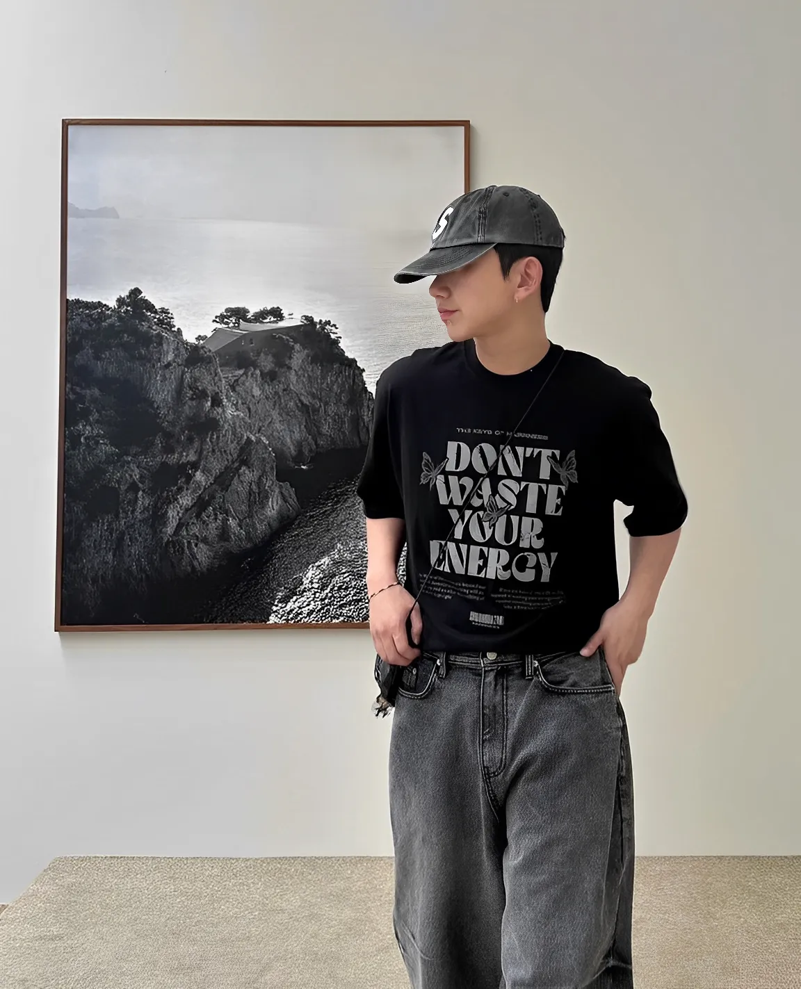 蝴蝶 仿舊 復古 英文 寬鬆 短袖