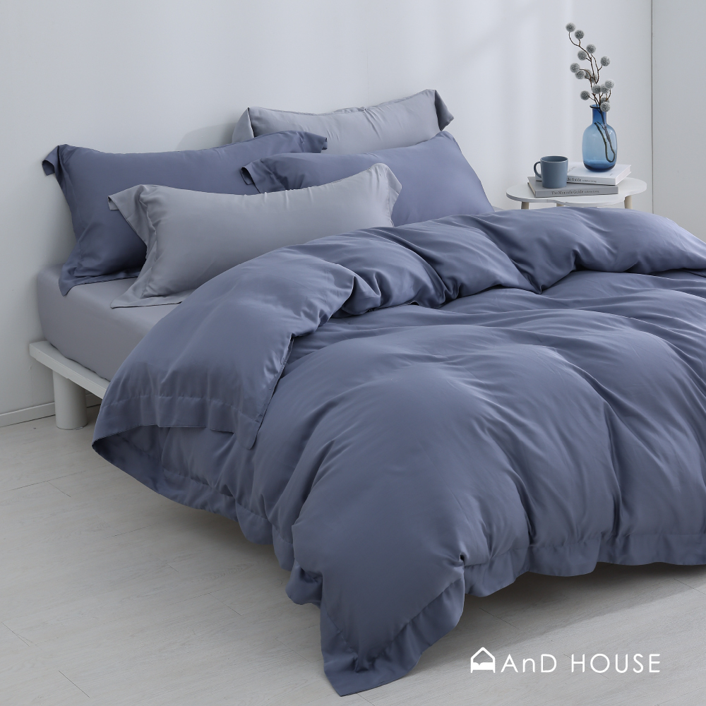 100支天絲｜100%萊賽爾｜雙色配｜淺暮灰ｘ暮海藍