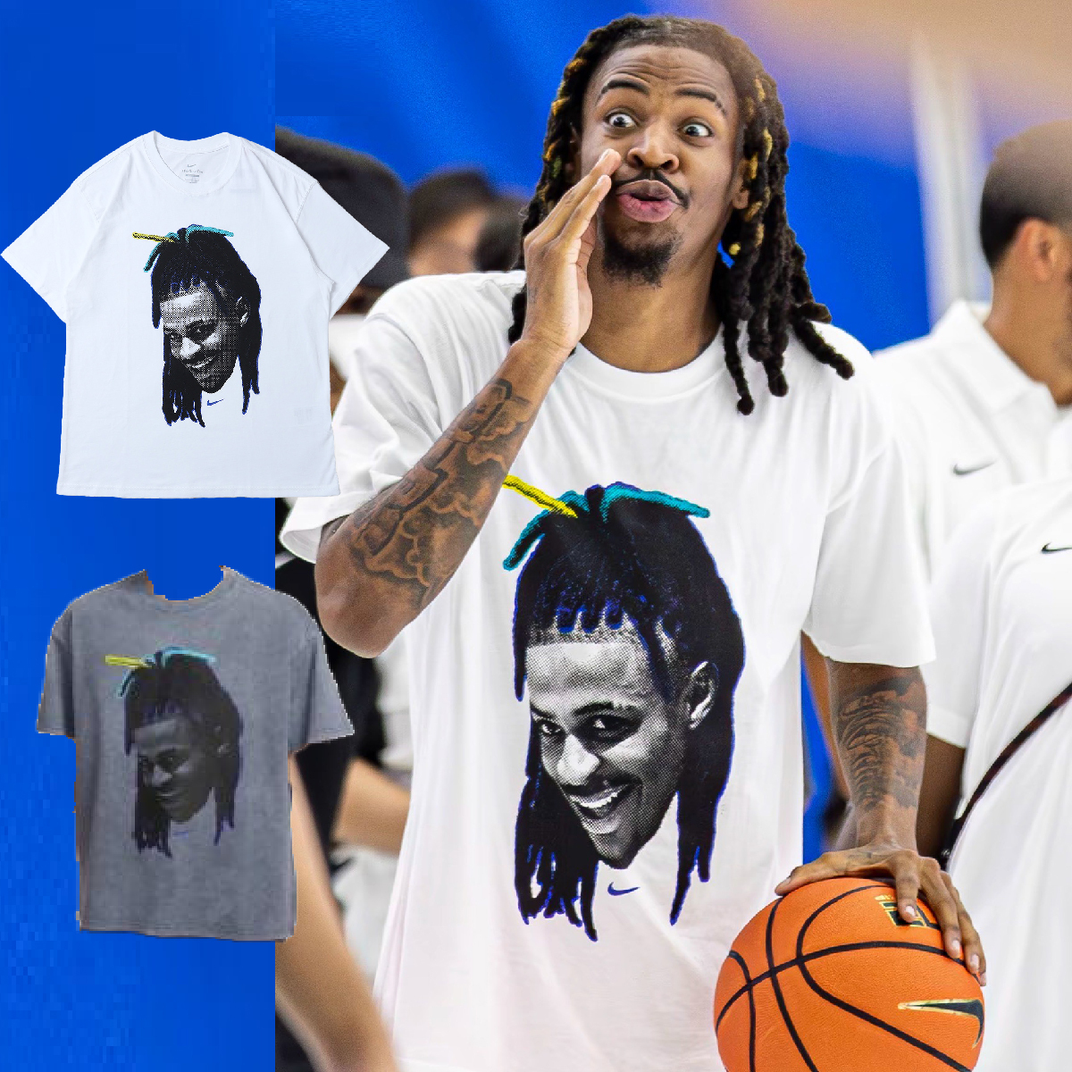 男女款 NIKE JA TEE 白色 水洗灰 Ja Morant同款 莫蘭特 頭像 落肩 純棉 印花 短T【HJ3429】JA