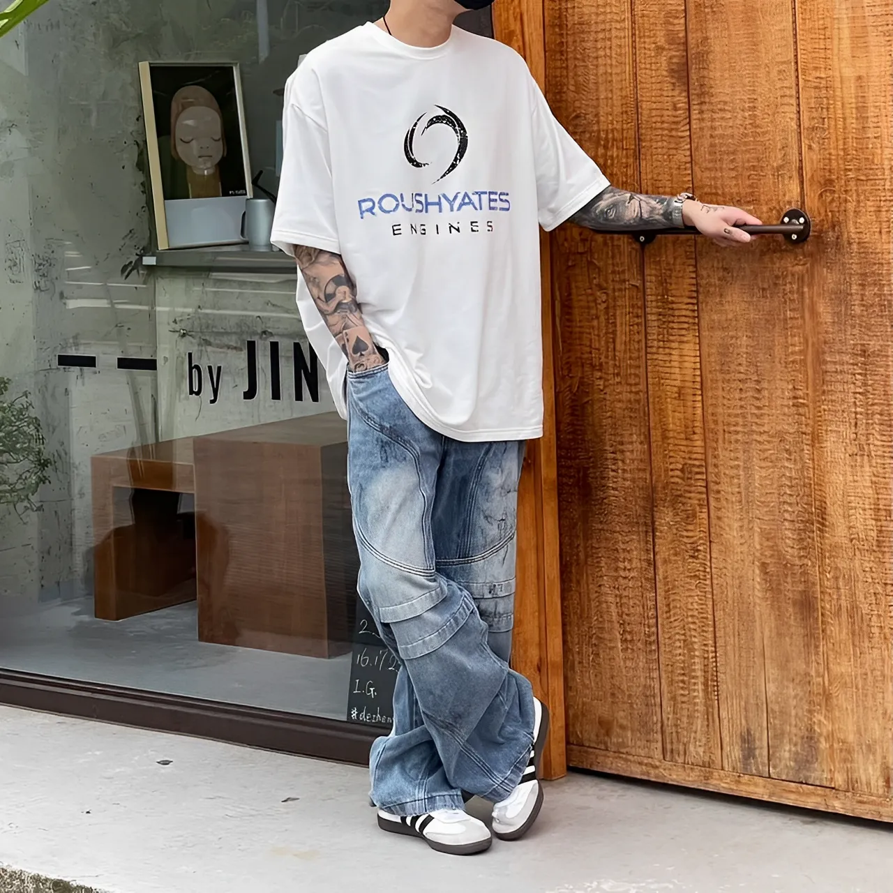 ROUSHYATES 英文 街頭 寬鬆 落肩 短袖