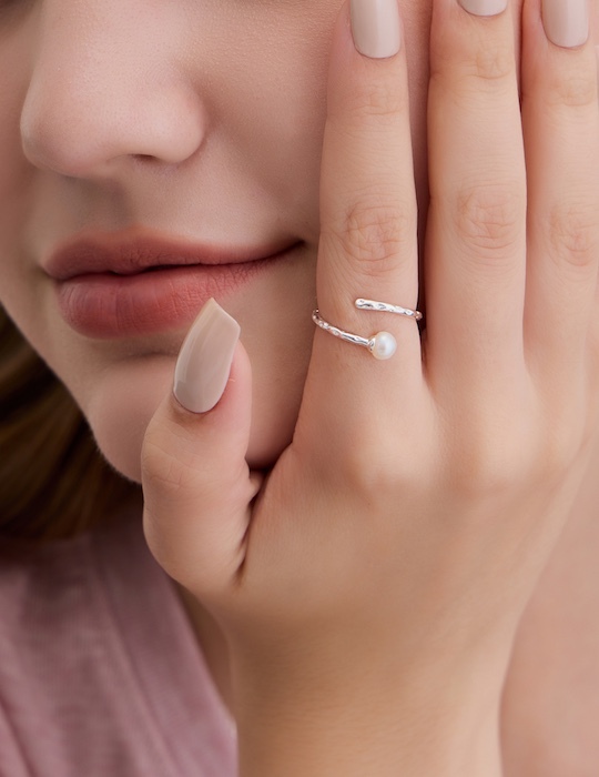 【925純銀】珍珠紋理可調式戒指