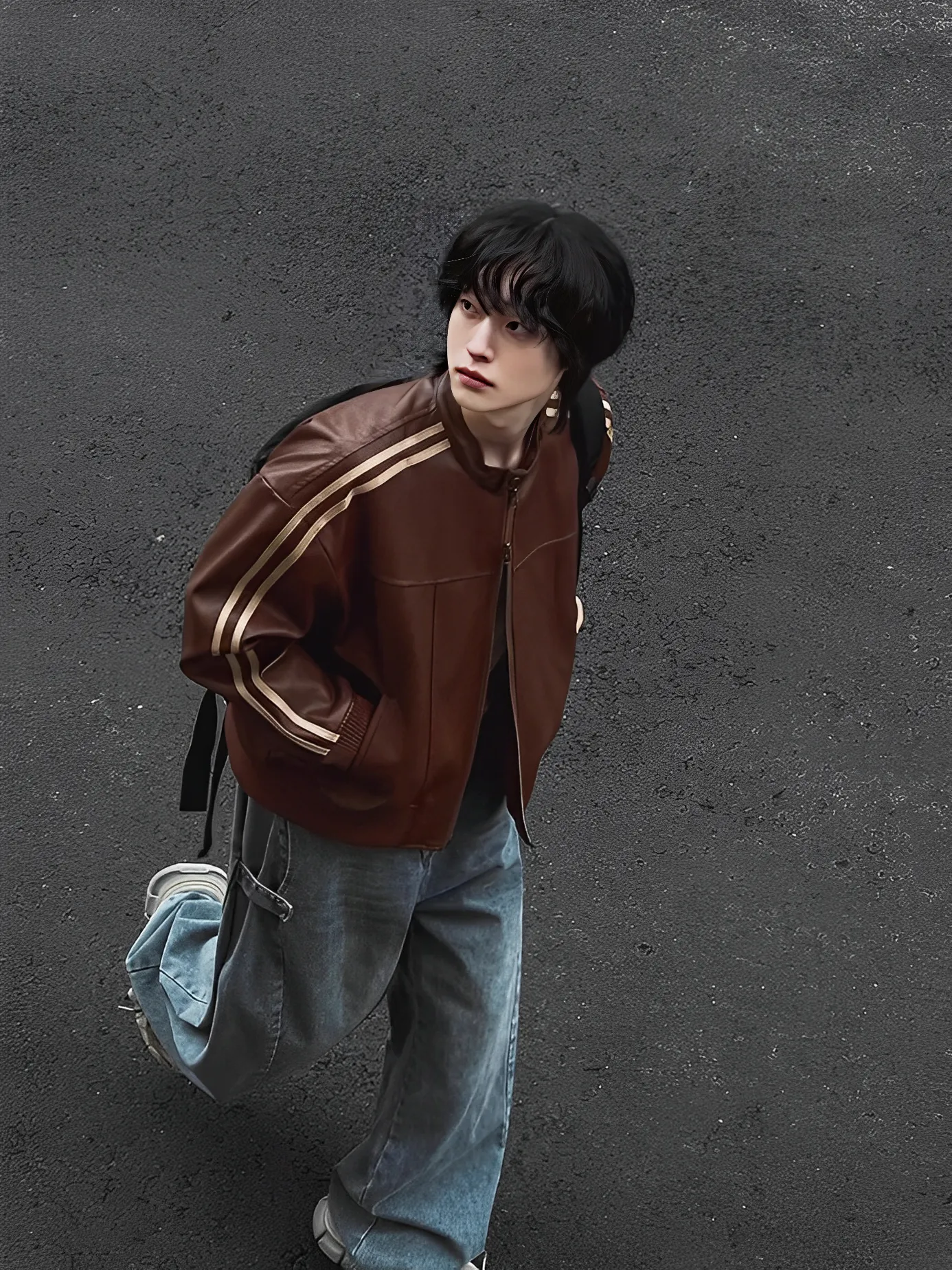 美拉德 線條 設計 雙色 皮革 外套