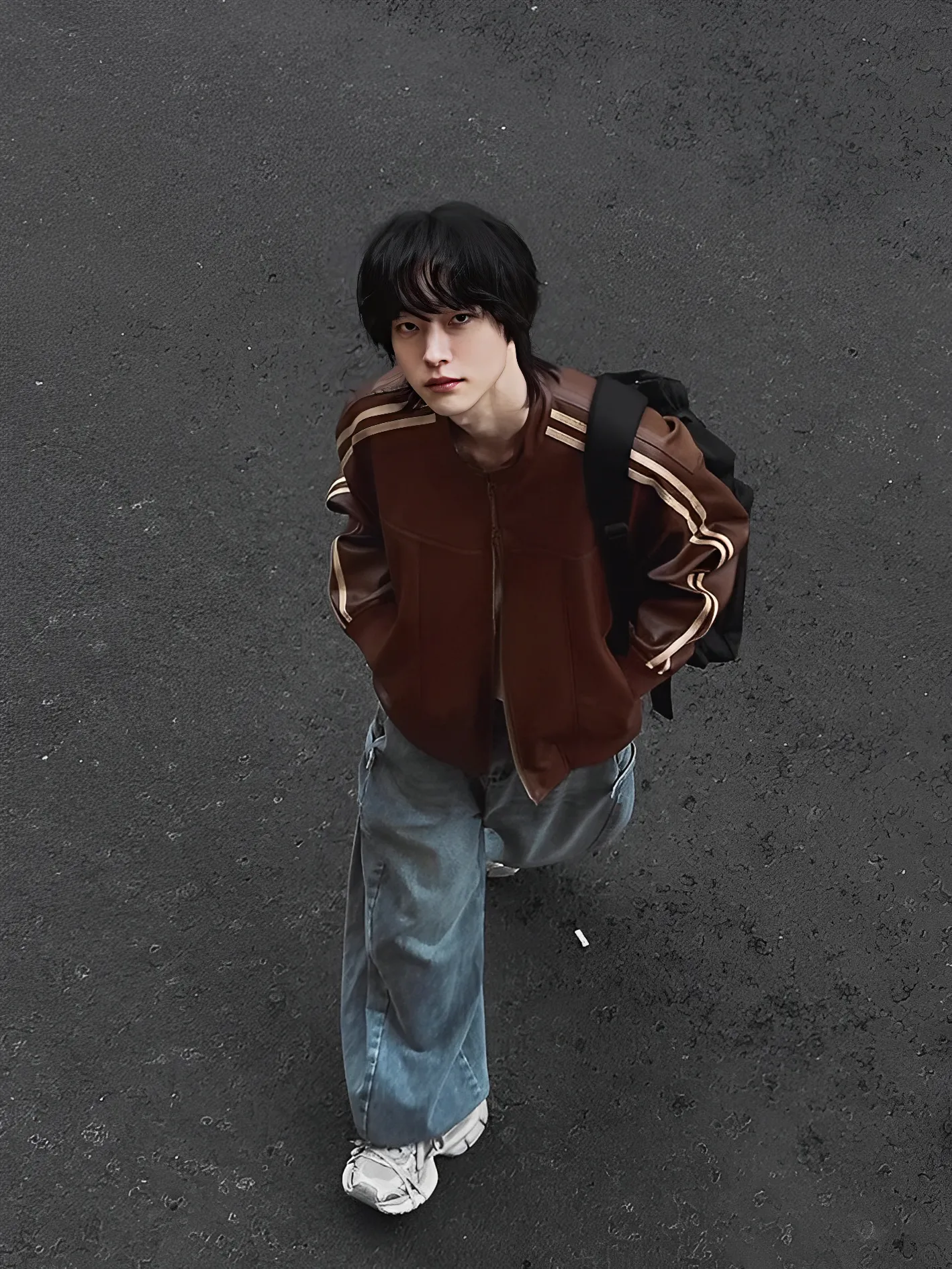 美拉德 線條 設計 雙色 皮革 外套