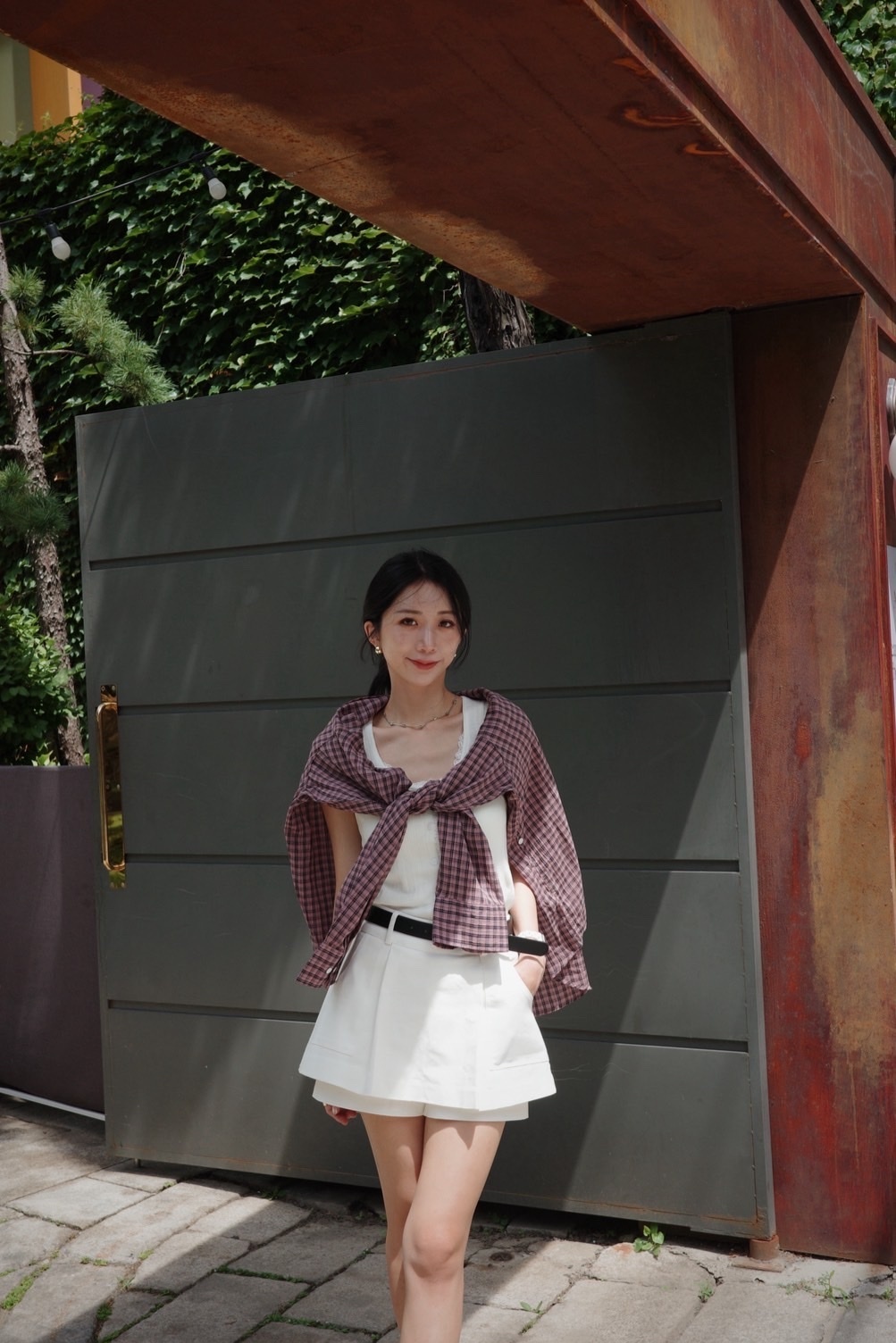 【正韓連線款】後鬆緊含腰帶A字短褲裙