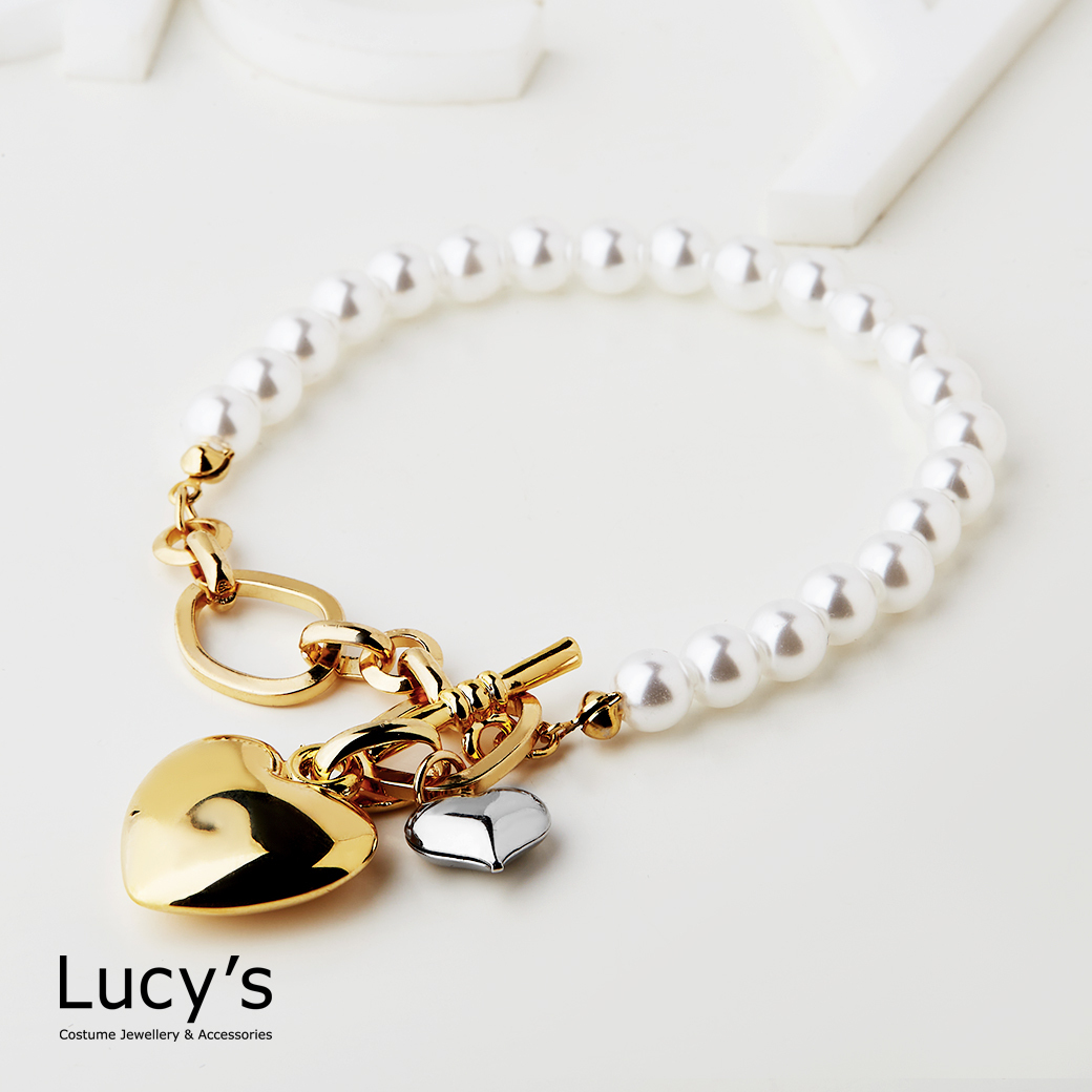 珍珠掛心 T扣手鍊 (二色) (126553/126554)