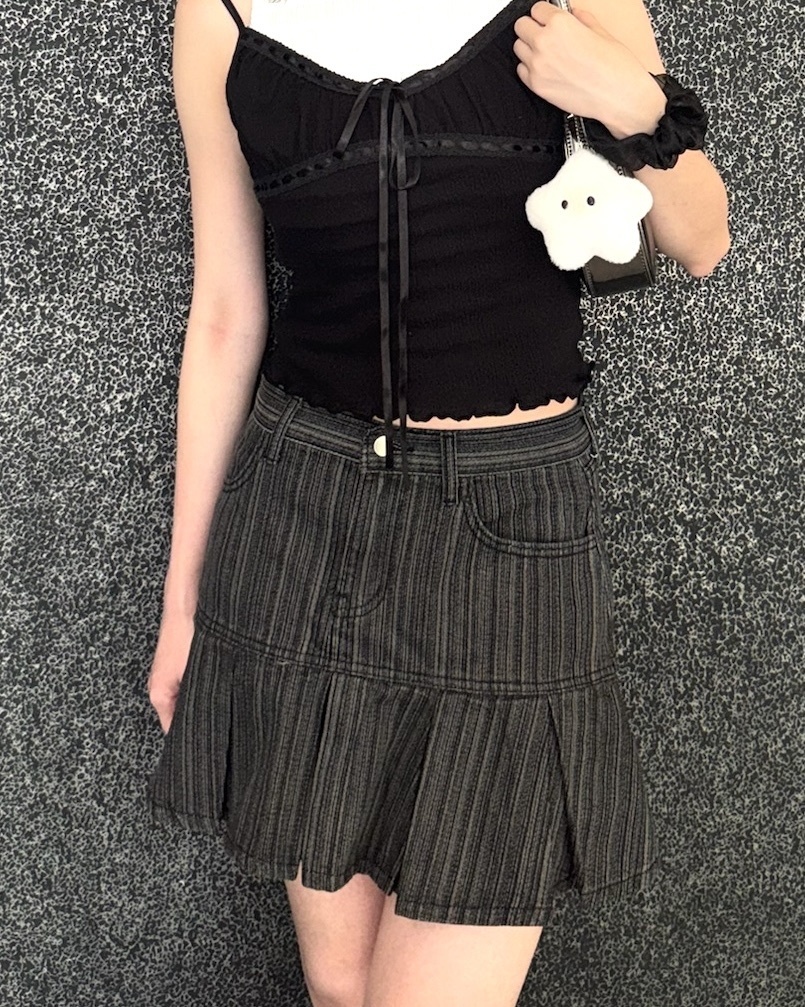 #SK001 條紋牛仔百褶短裙