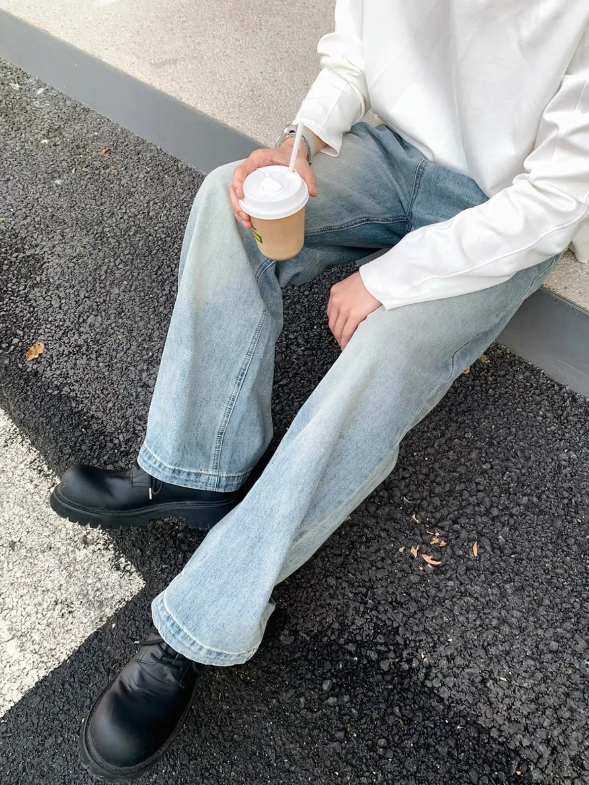 淺色 直筒 修身 闊腿 牛仔 長褲