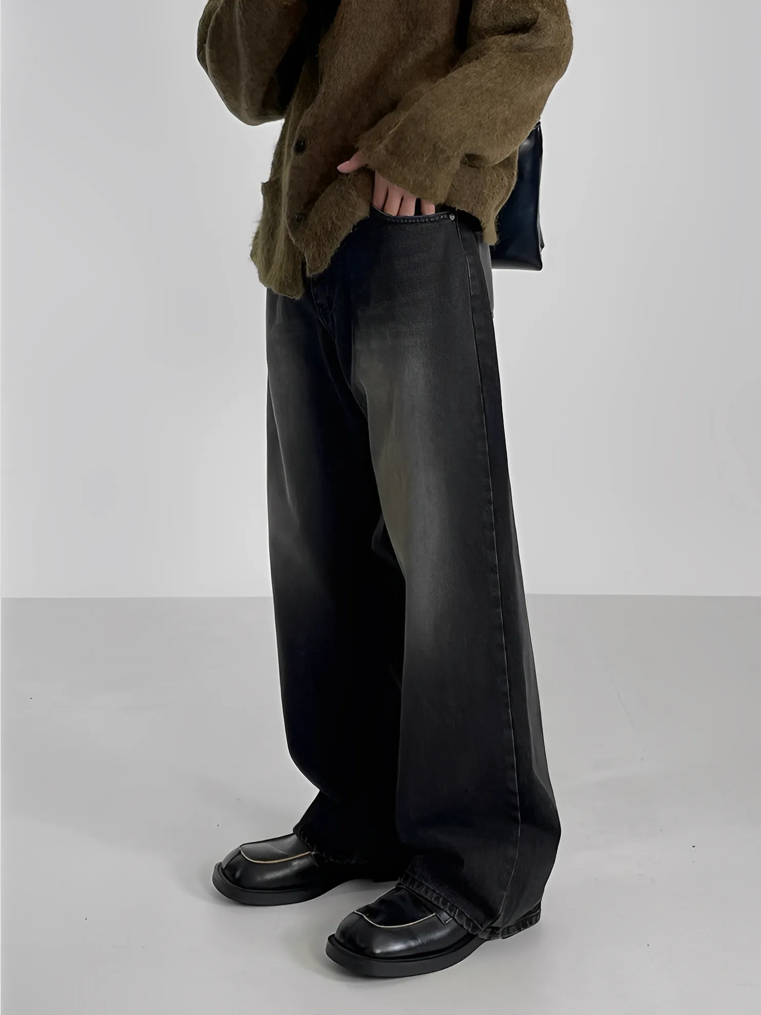 復古 水洗 垂感 直筒 闊腿 牛仔 長褲