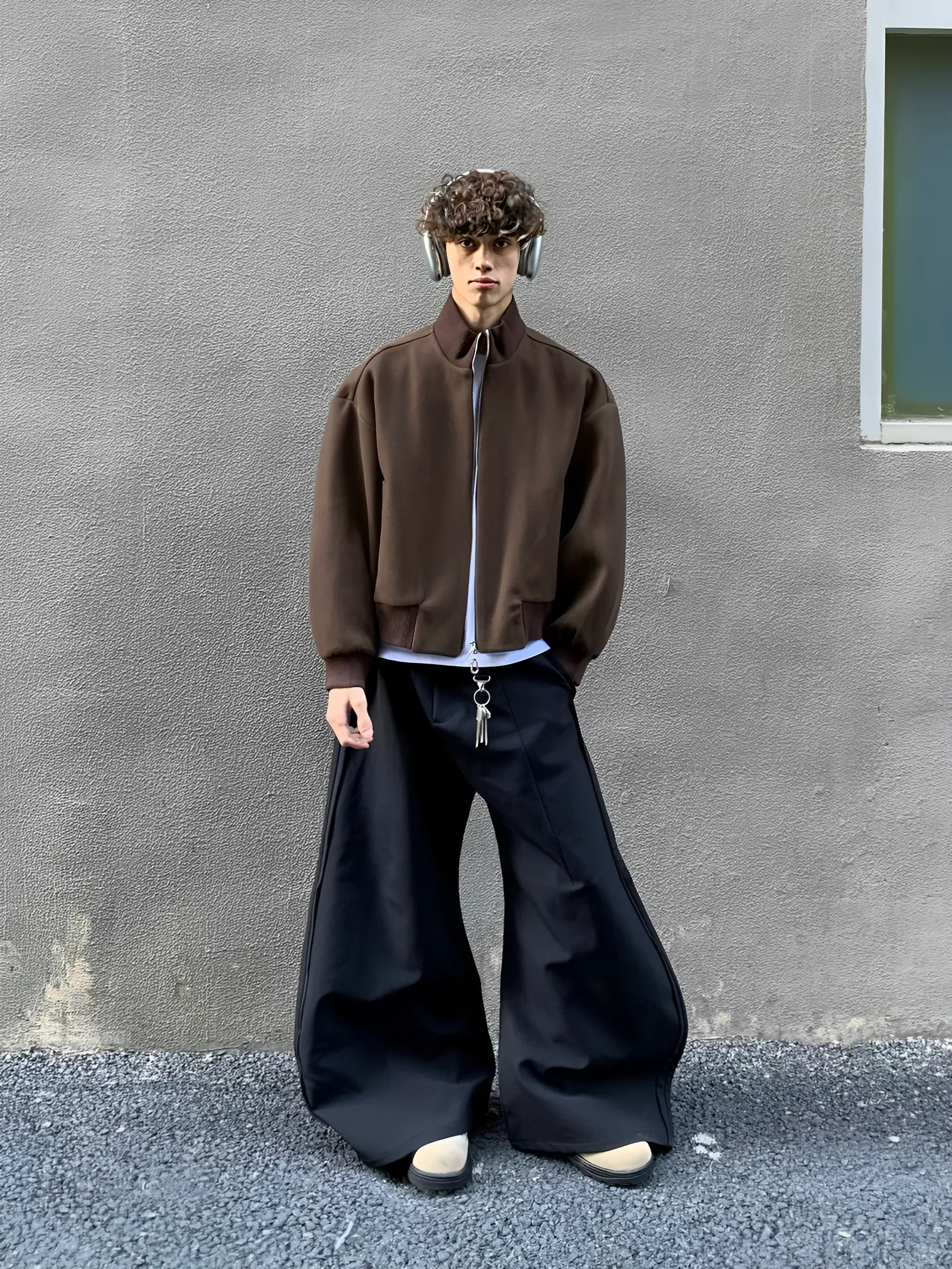 毛呢 寬短 立領 休閒 外套