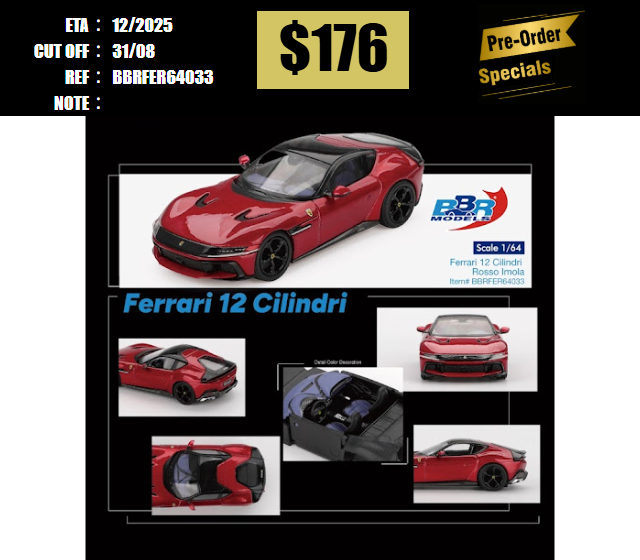 PO-$176 * BBR * 1:64 Ferrari 12 Cilindri Rosso Imola [OD19/08]