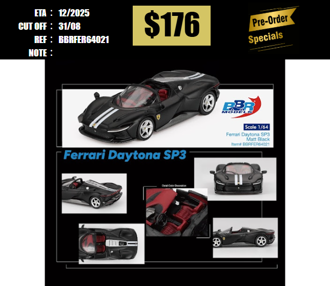 PO-$176 * BBR * 1:64 Ferrari Daytona SP3 Matt Black [OD19/08]