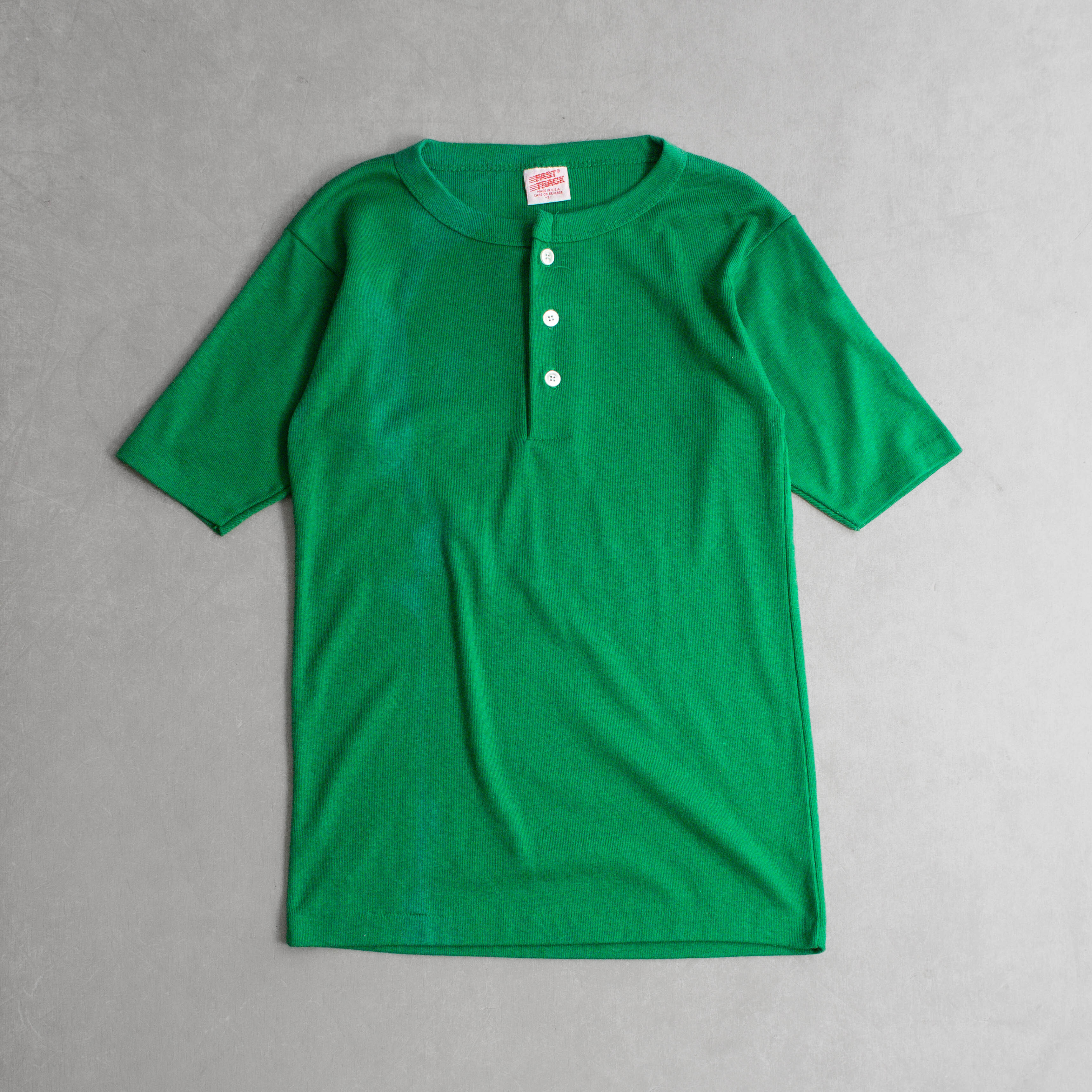 80-90S VINTAGE HENLEY TEE 美國製 綠色 亨利領 合身 短袖 T恤
