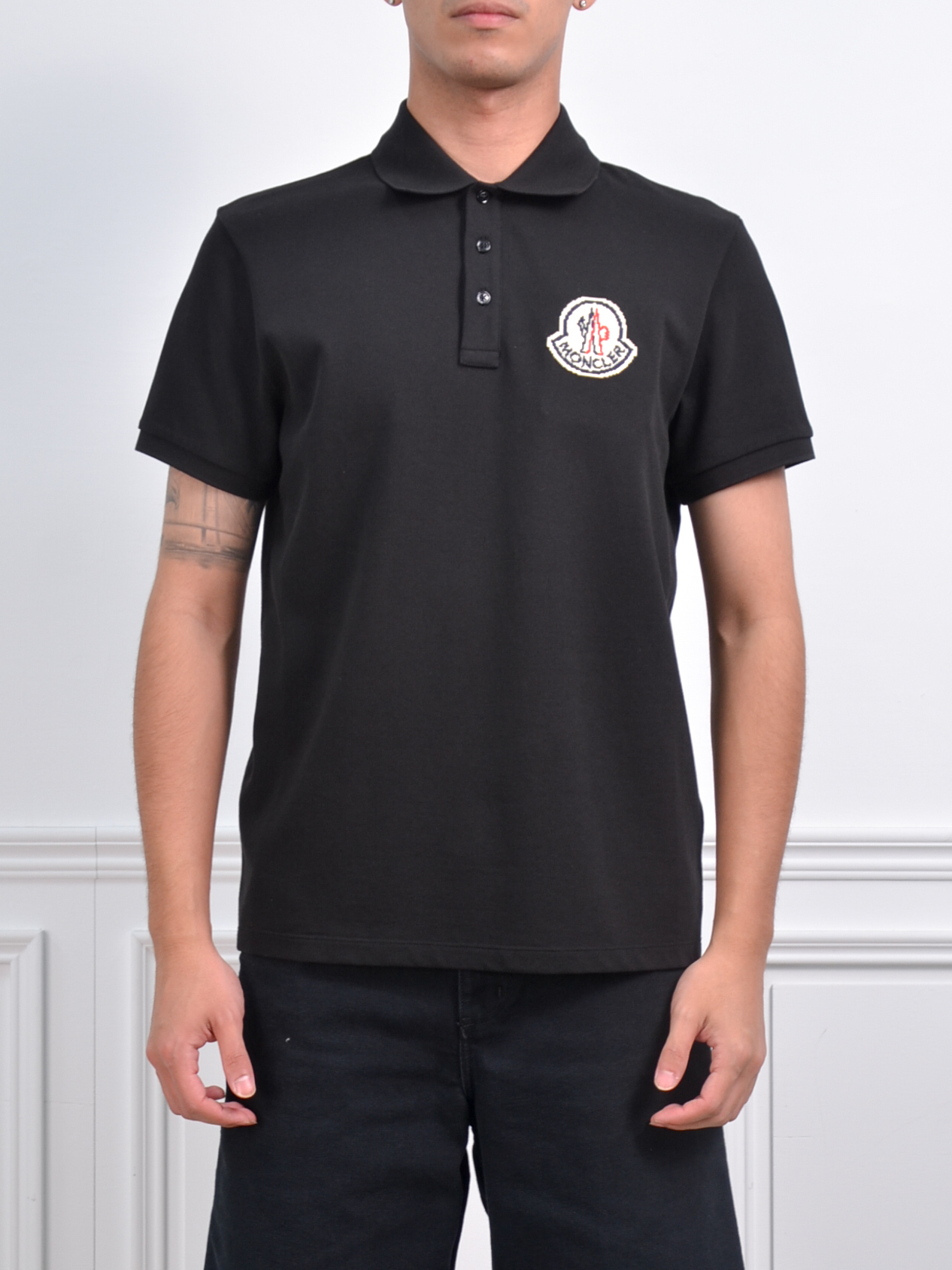 MONCLER 像素標POLO衫 黑/白【20918A0000589A1600A】