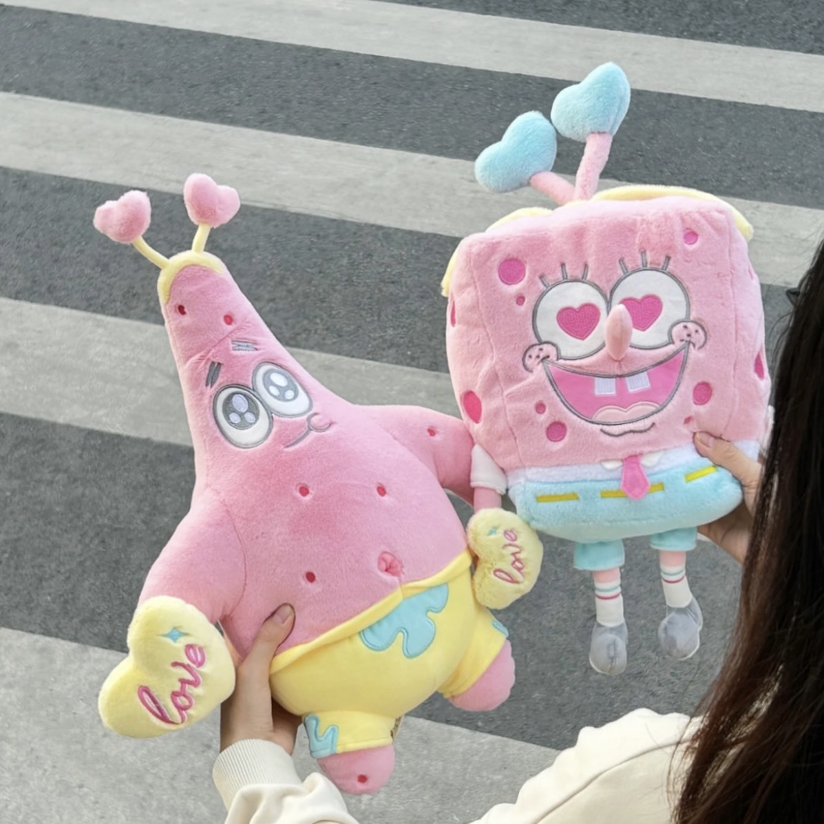 <正版授權>情人節限定 甜蜜蜜 海綿寶寶和派大星 粉紅娃娃 毛絨公仔