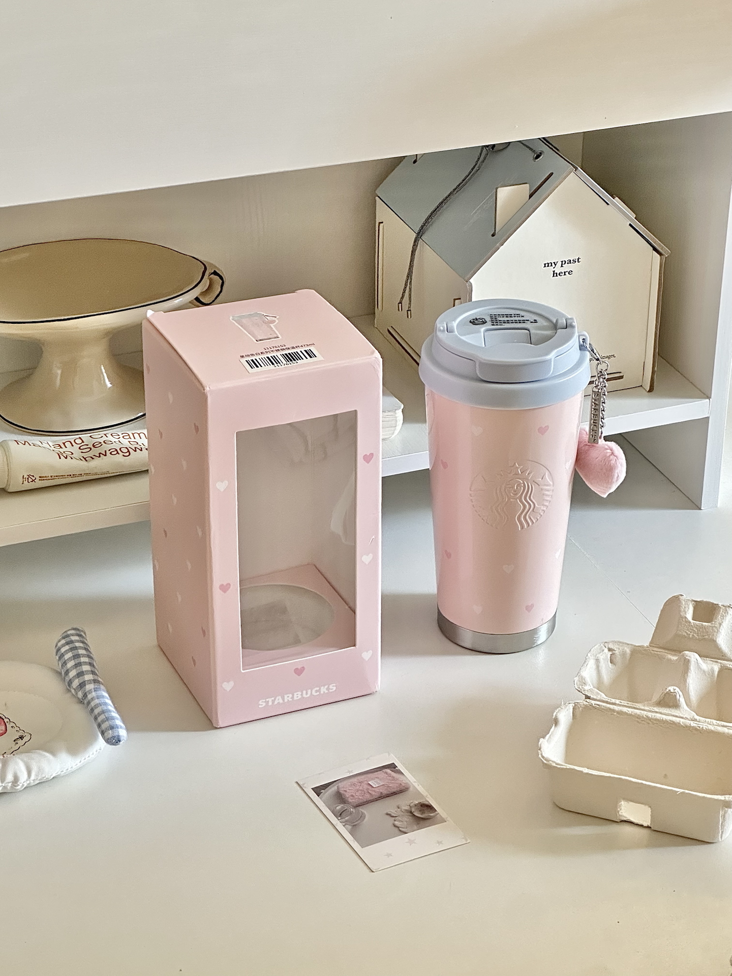 代購-Starbucks星巴克 星動告白系列 粉色 不鏽鋼保溫杯（帶毛絨掛鏈）