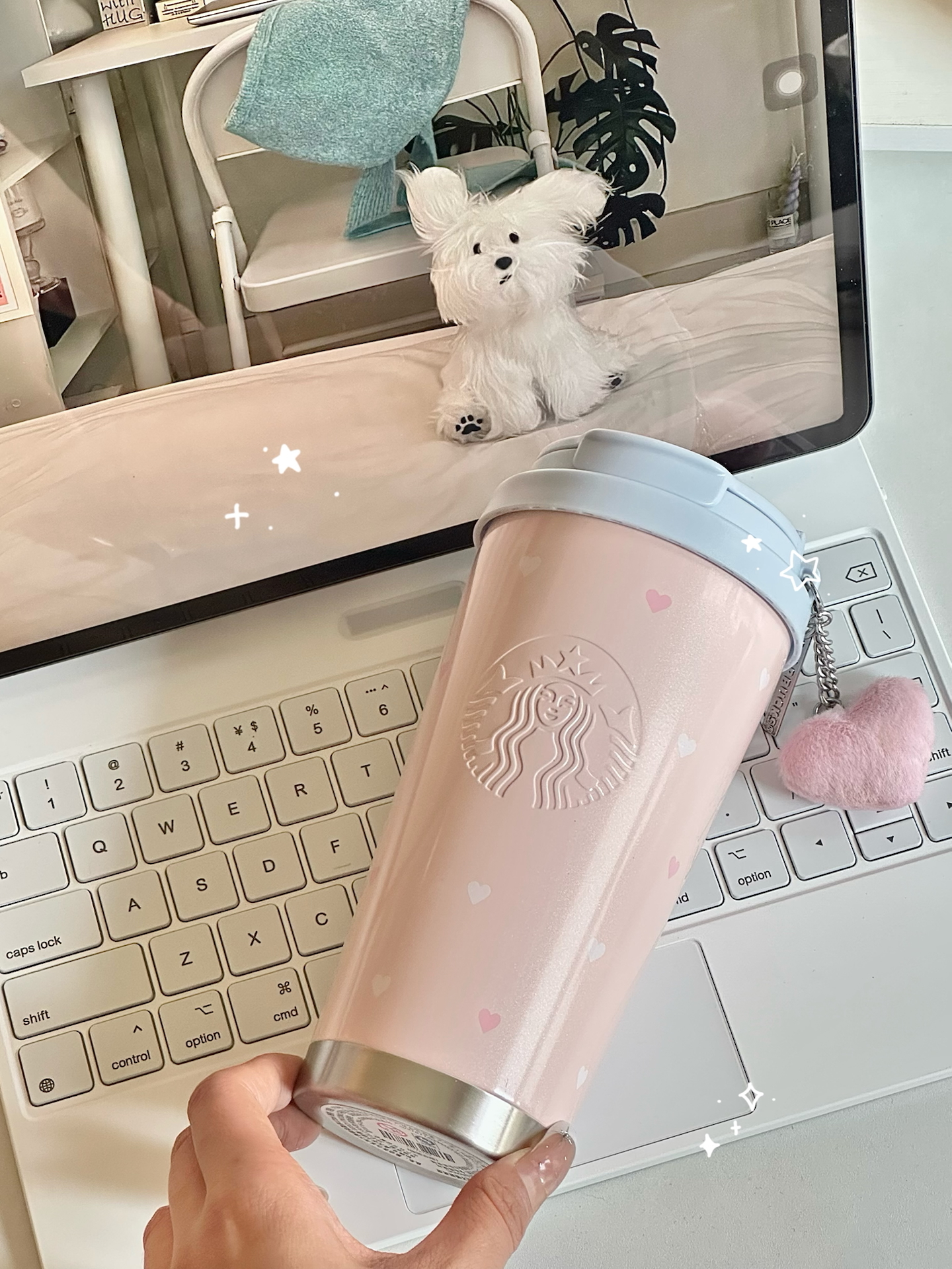 代購-Starbucks星巴克 星動告白系列 粉色 不鏽鋼保溫杯（帶毛絨掛鏈）