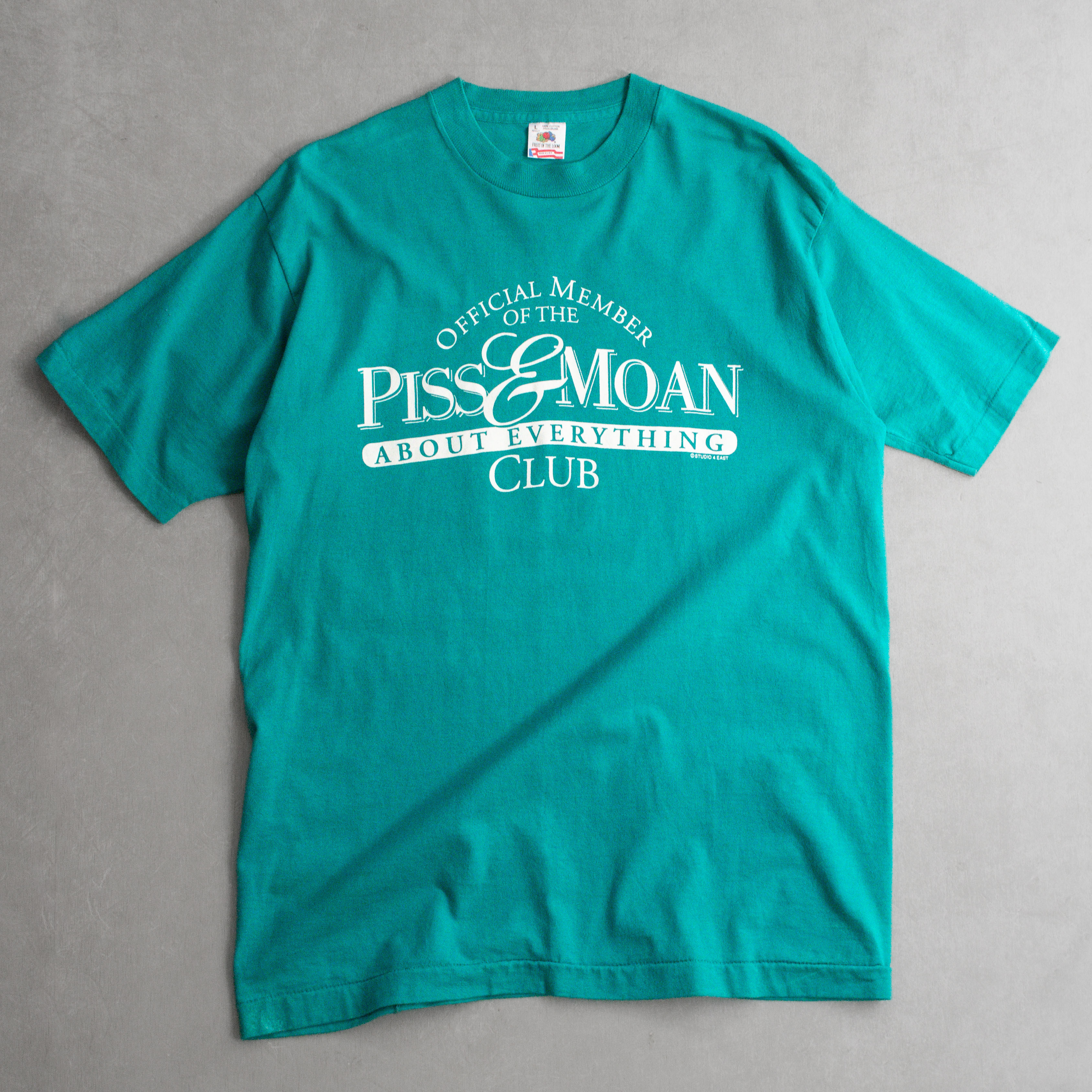 80-90S VINTAGE TEE 美國製 藍綠色 標語 短袖 T恤