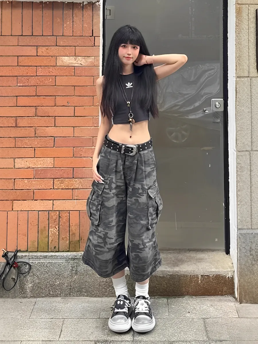 美式 復古 迷彩 七分 休閒 短褲