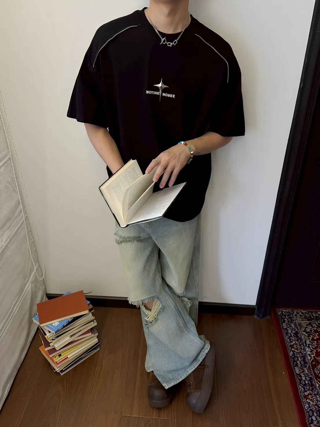 星芒 立體 別針 拉鍊 造型 短袖