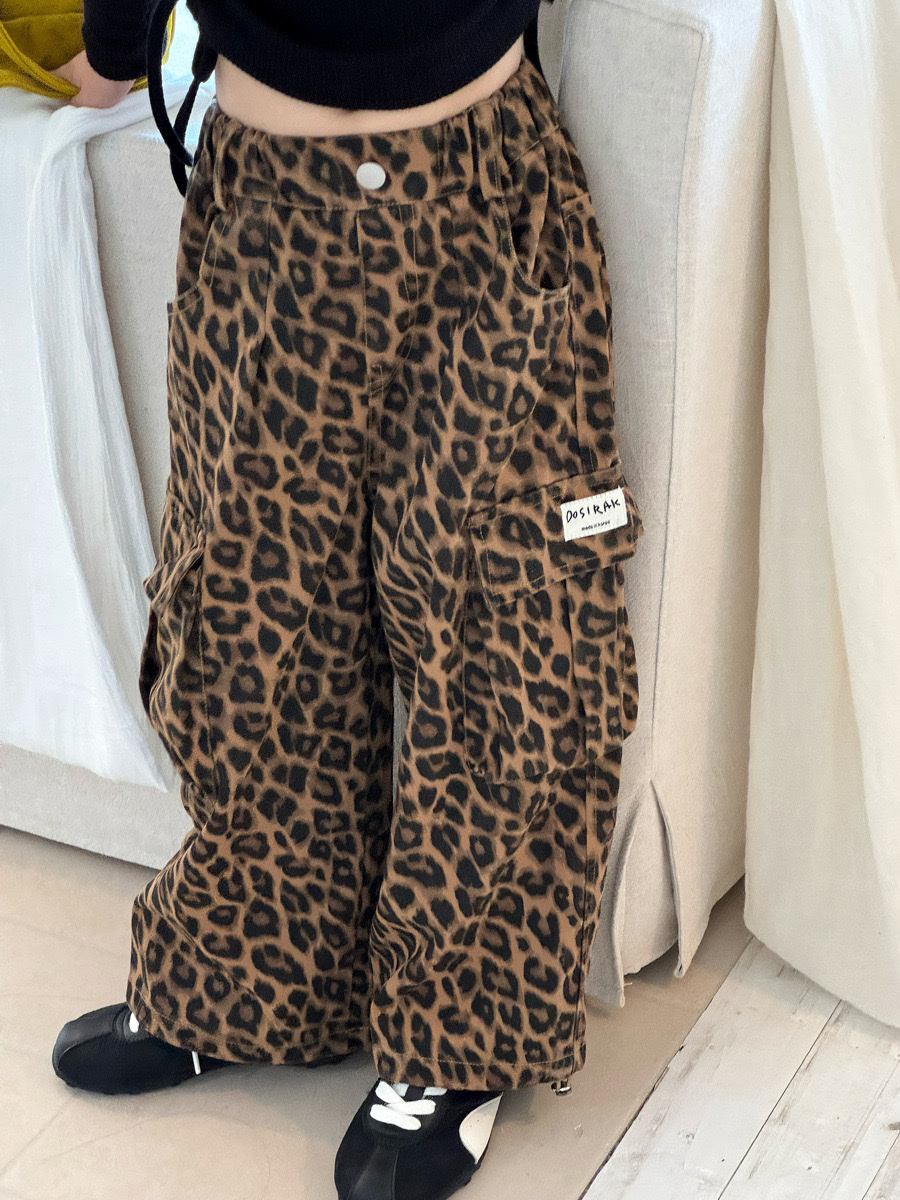 秋季豹紋工裝長褲
