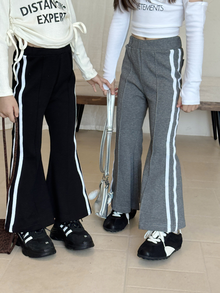 高腰綁帶側條休閒喇叭褲