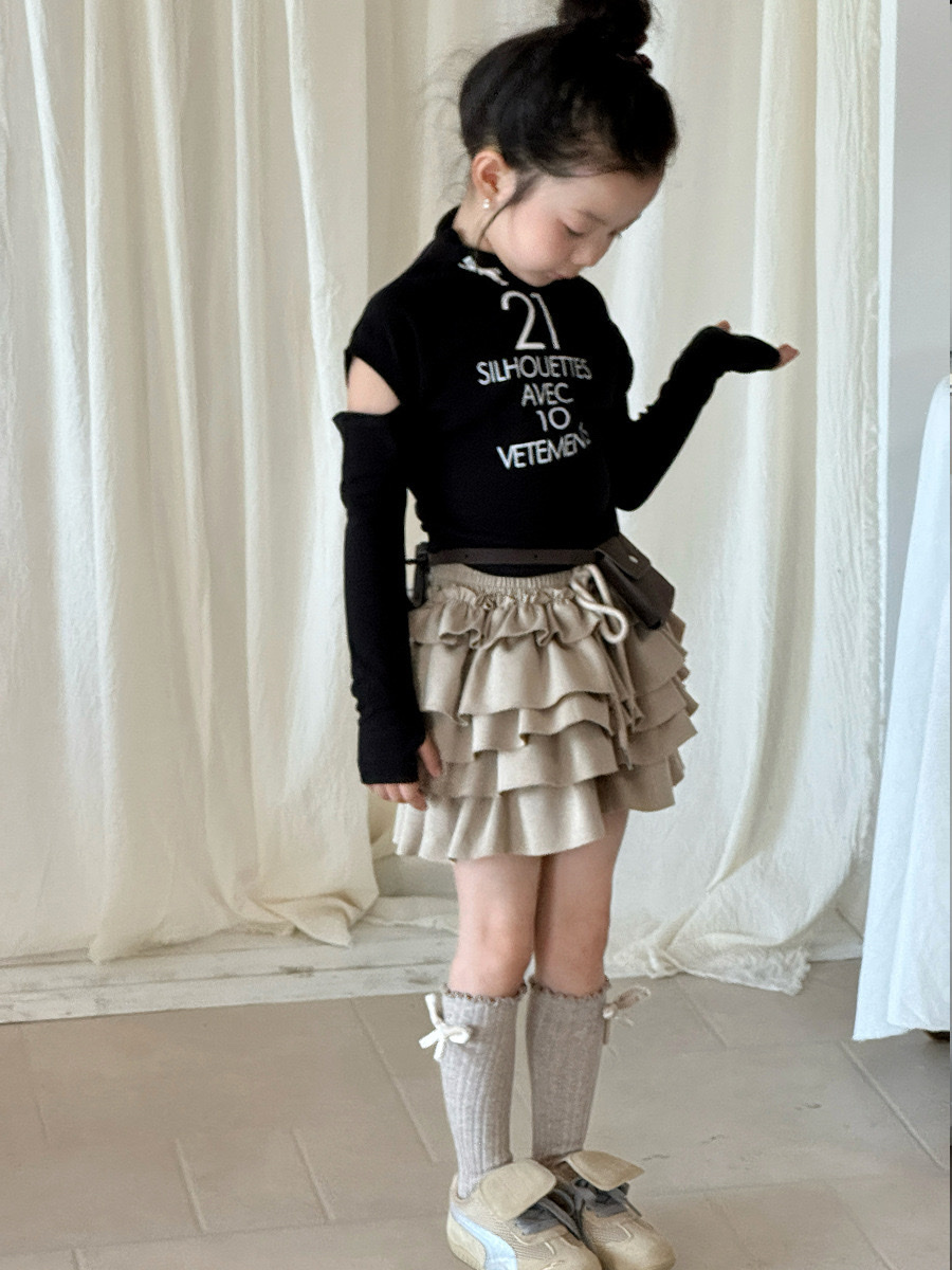 奶茶色高腰花邊褲裙