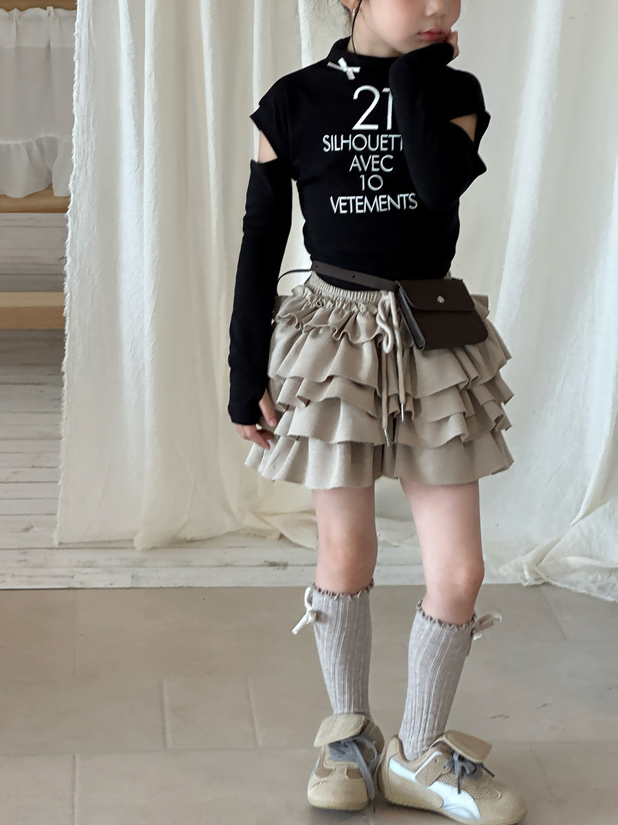 奶茶色高腰花邊褲裙