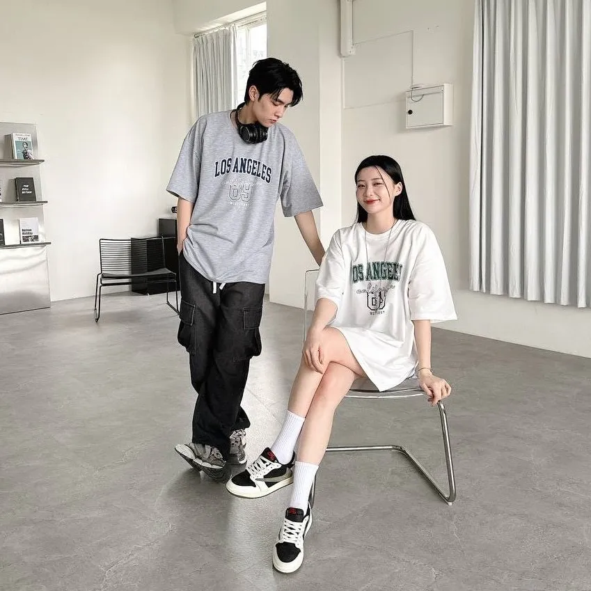 LOS ANGELES 美式 英文 寬鬆 男女 短袖