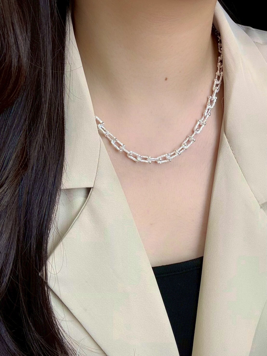 滿版馬蹄扣純銀項鍊