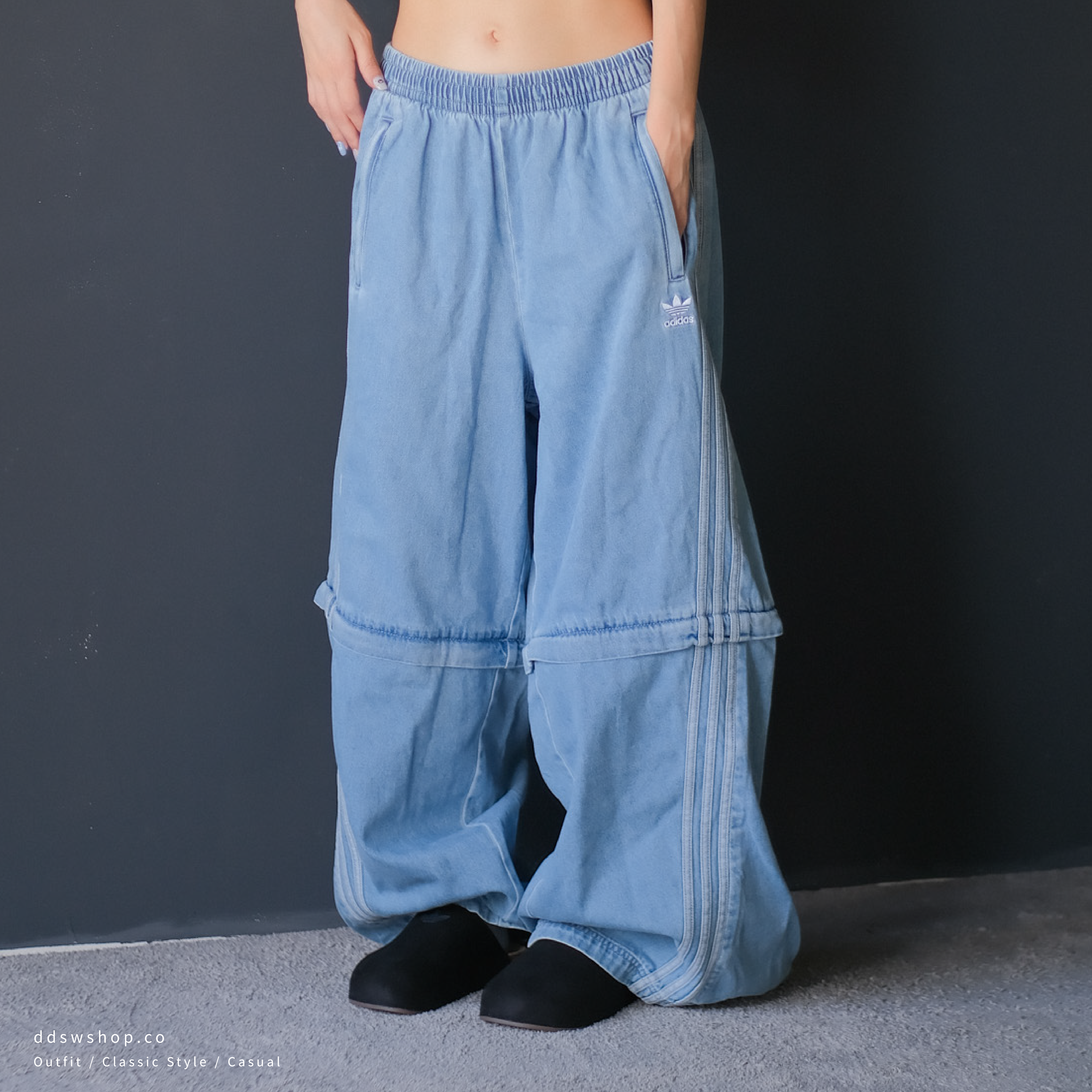 "代購" Adidas 丹寧寬版可拆式運動長褲 男女款長褲