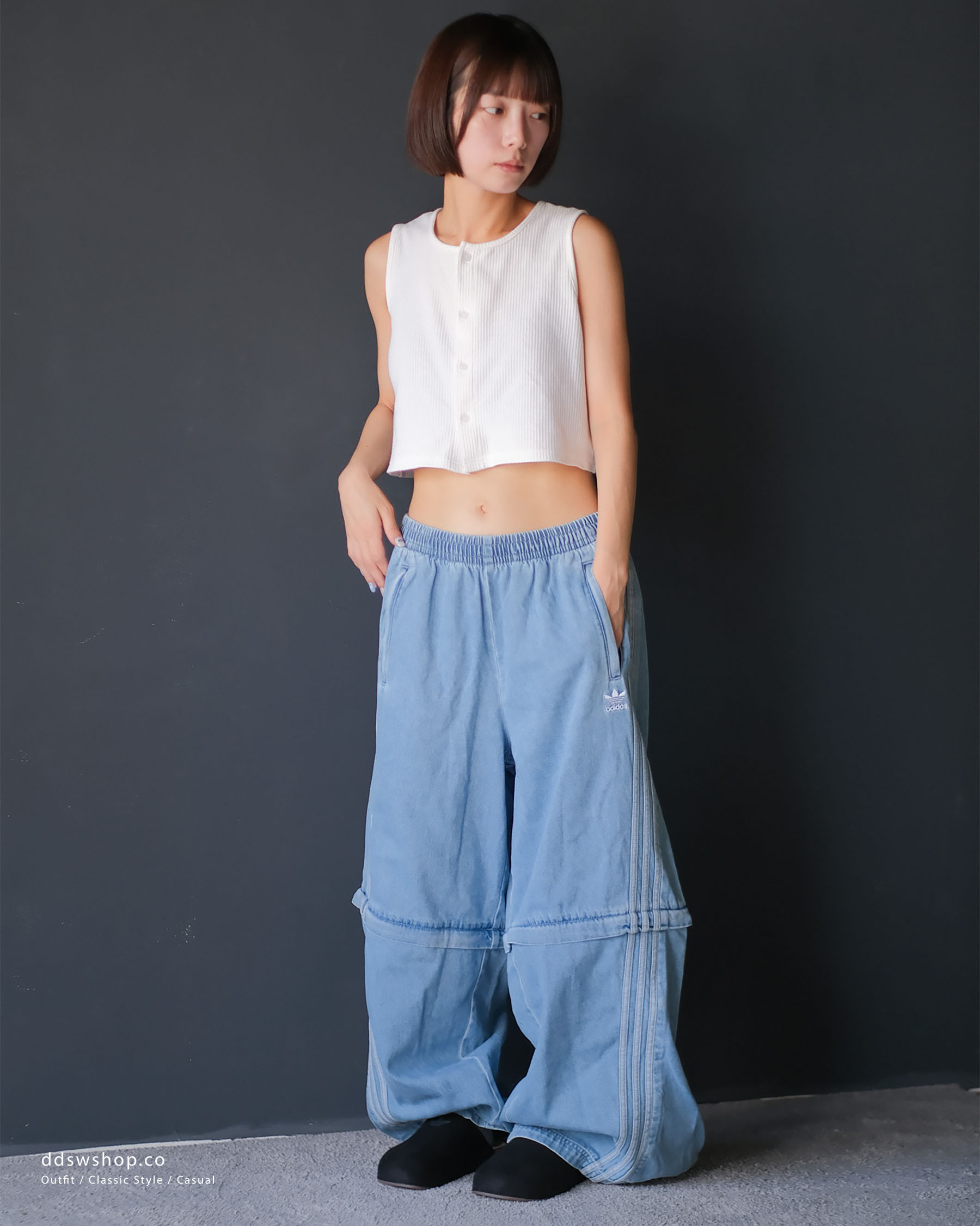 "代購" Adidas 丹寧寬版可拆式運動長褲 男女款長褲