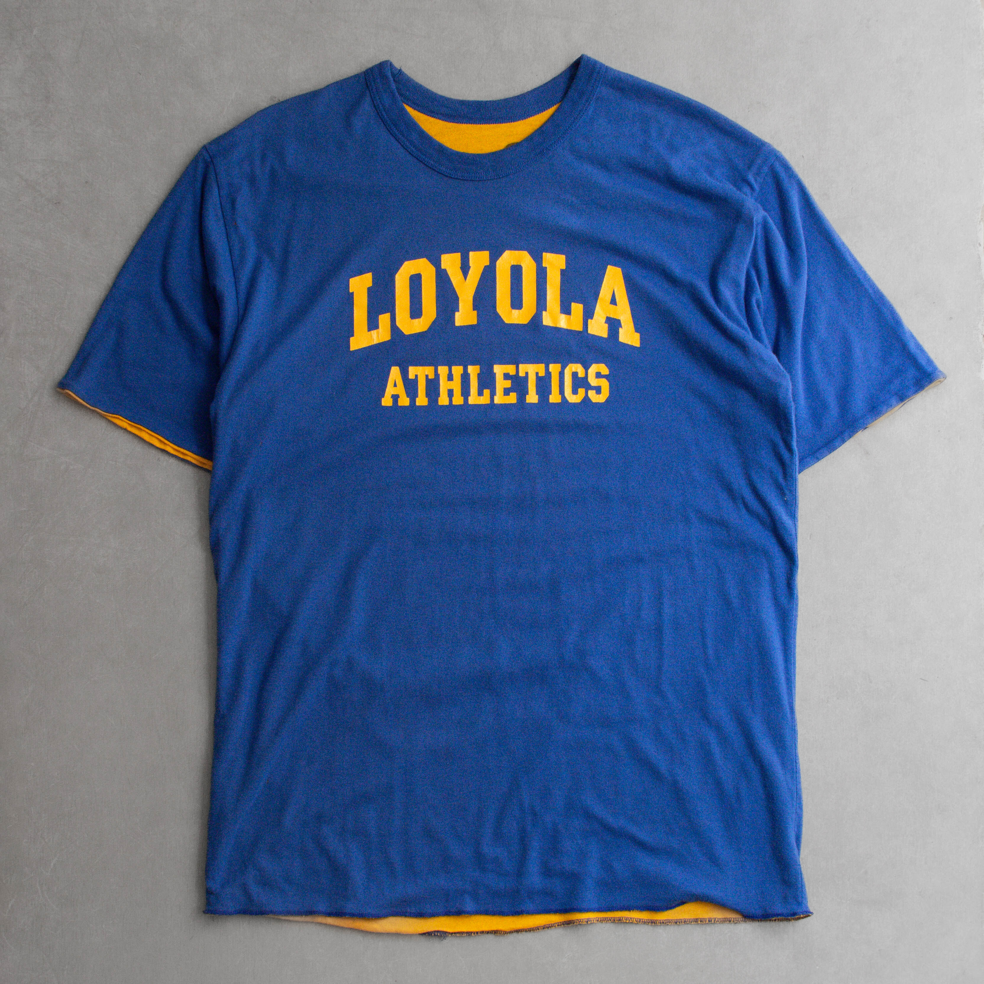 70-80S VINTAGE REVERSIBLE TEE 美國製 藍黃 兩段 雙面穿 短袖 T恤