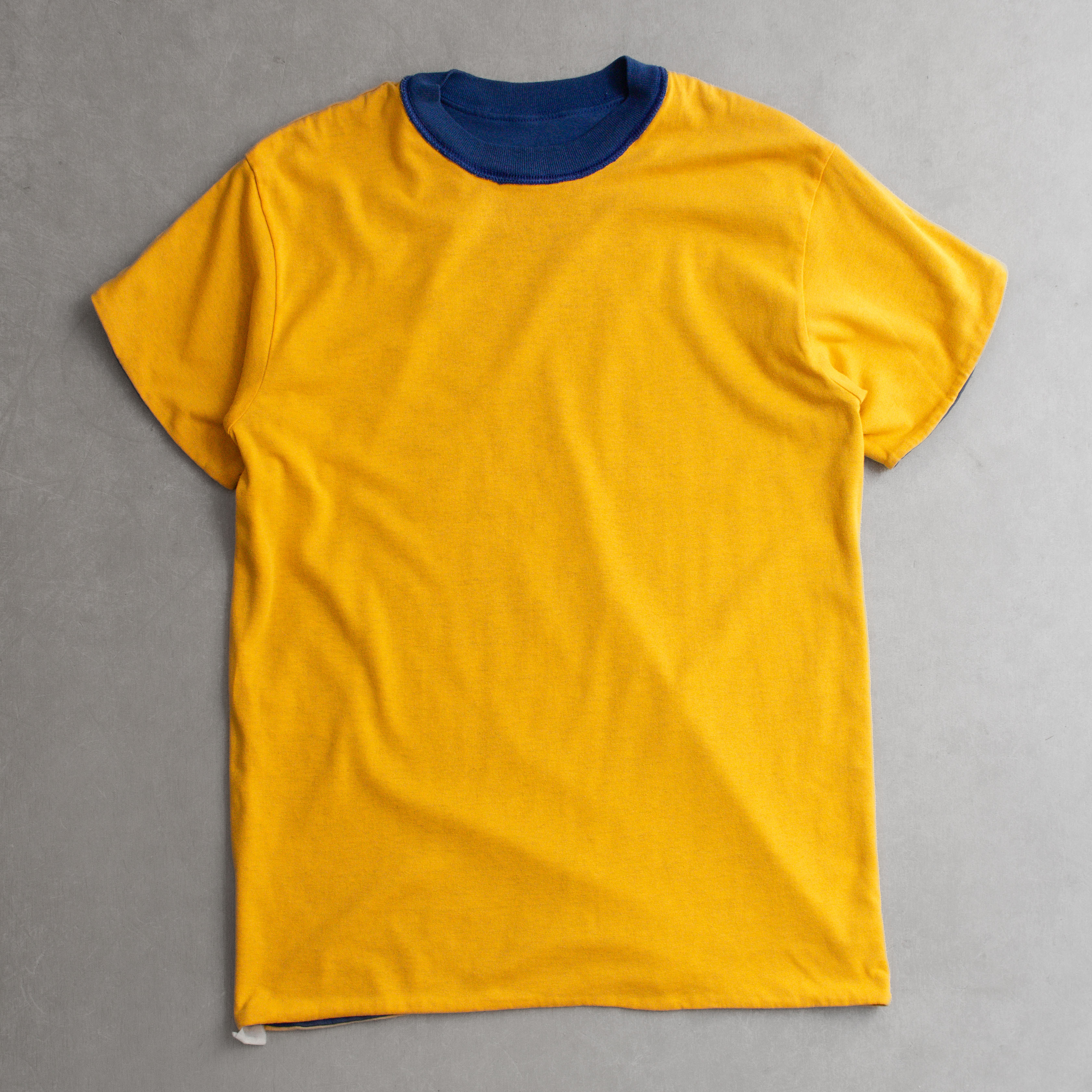 70-80S VINTAGE REVERSIBLE TEE 美國 藍黃 素面 雙面穿 短袖 T恤