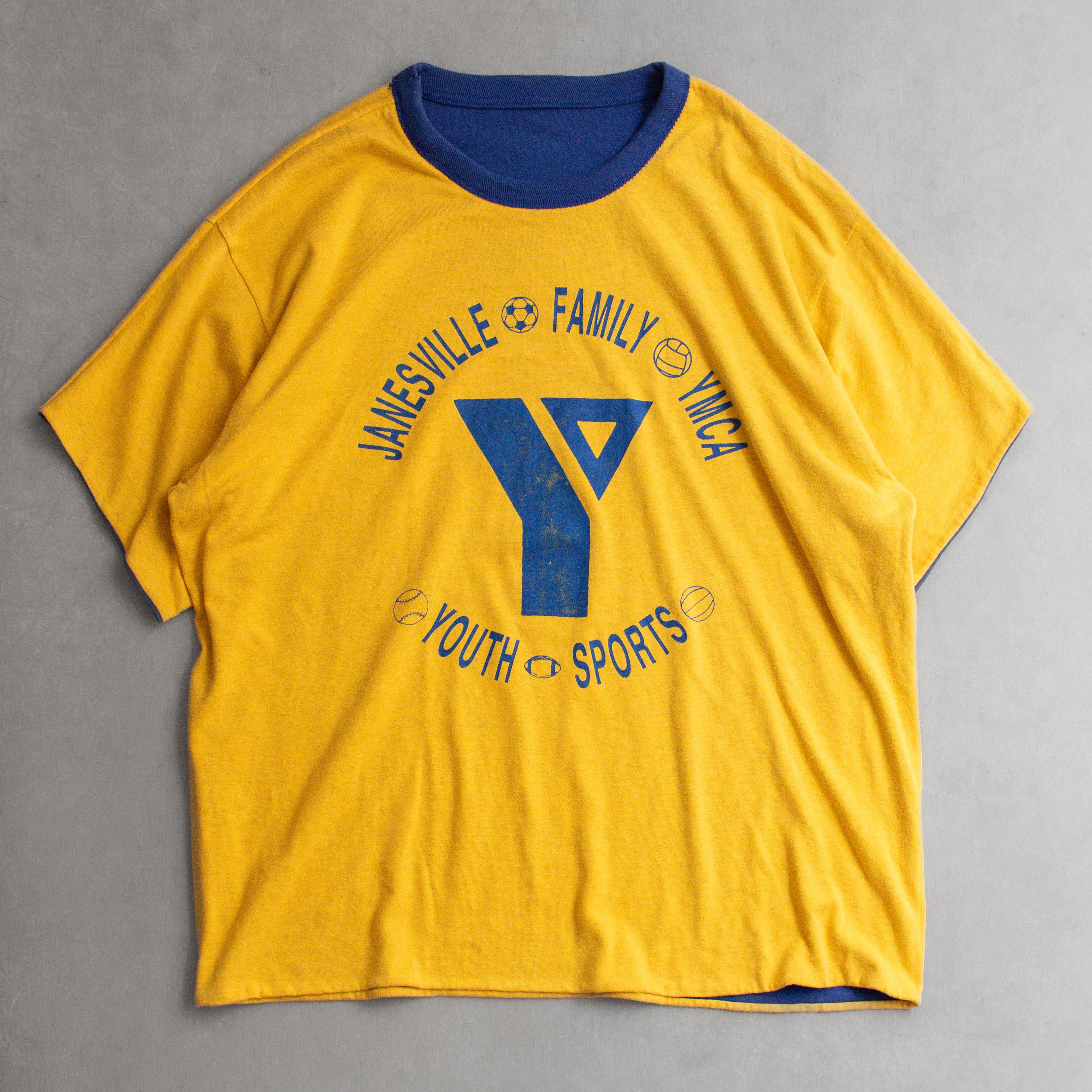 70-80S VINTAGE REVERSIBLE TEE 美國 藍黃 YMCA 雙面穿 短袖 T恤