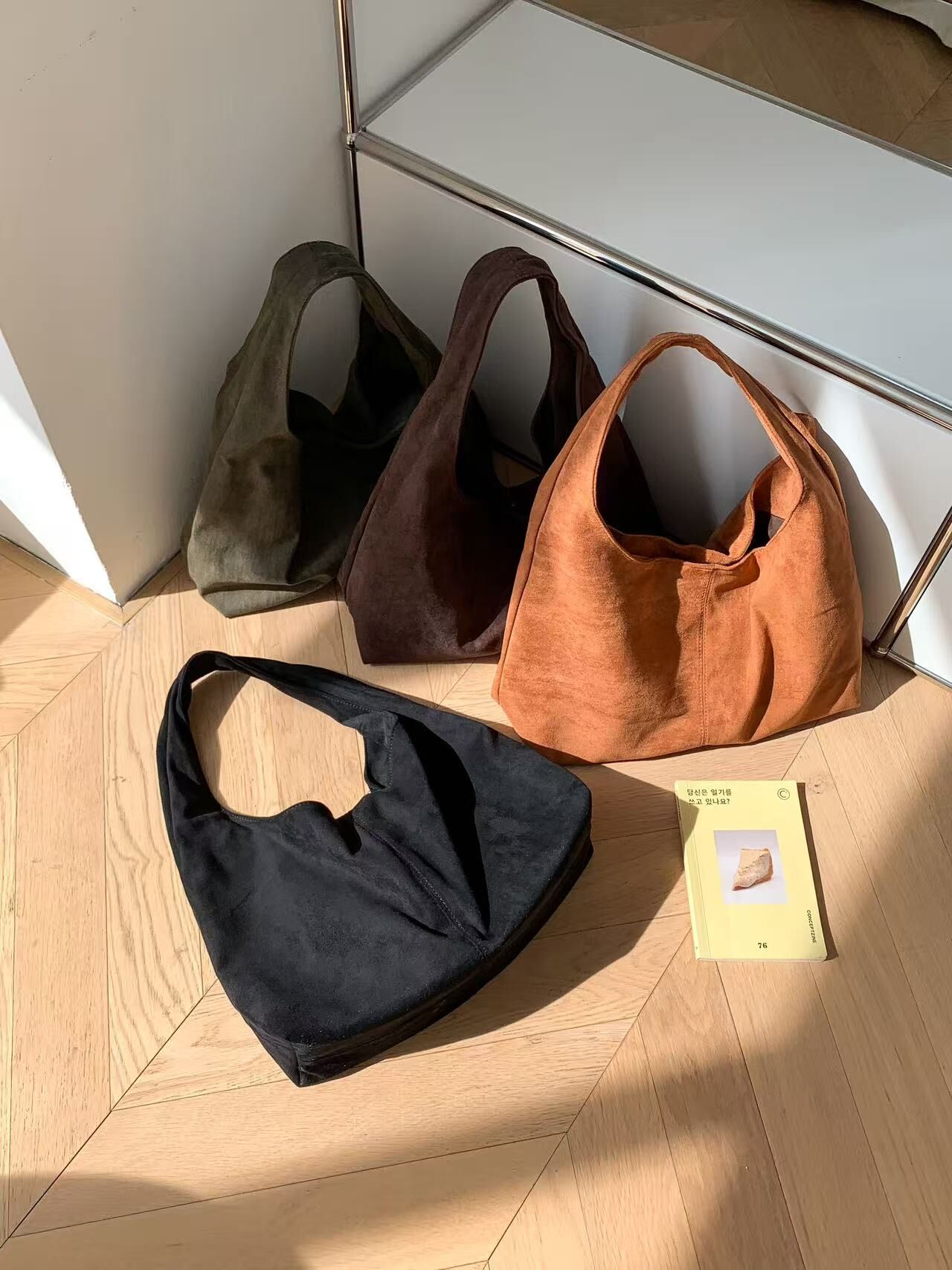 麂皮絨復古慵懶托特包