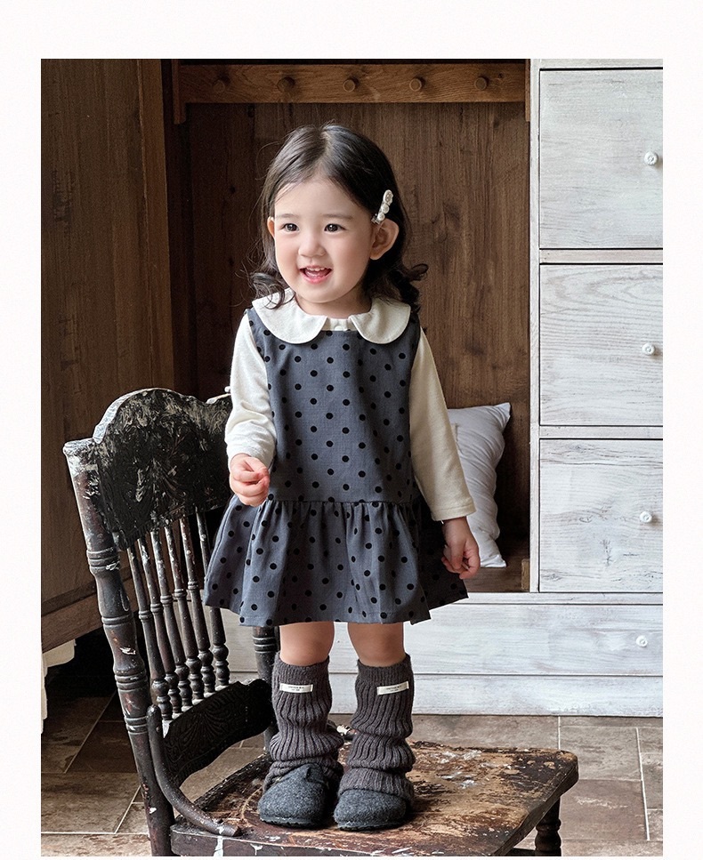 米白內搭/灰色點點洋裝