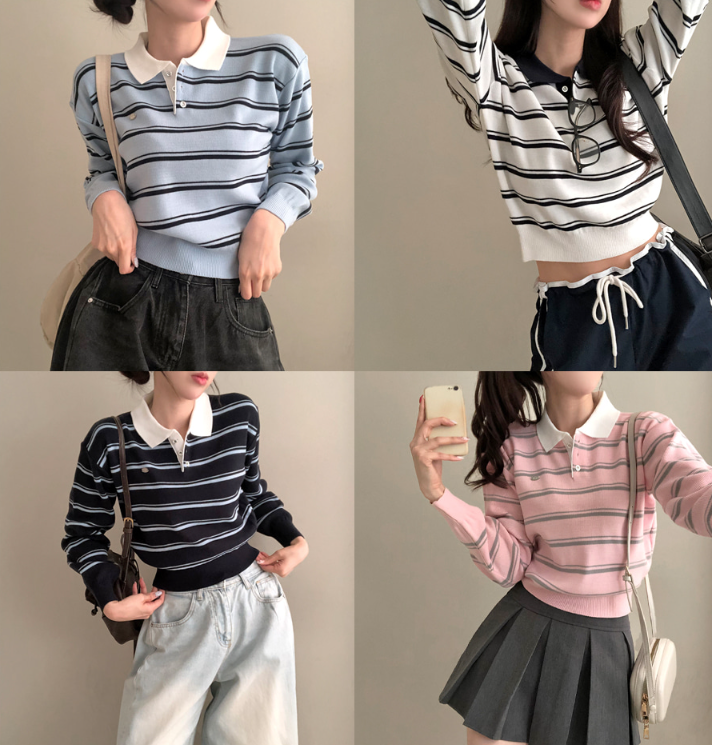 早秋預訂｜條紋拼色長袖針織衫