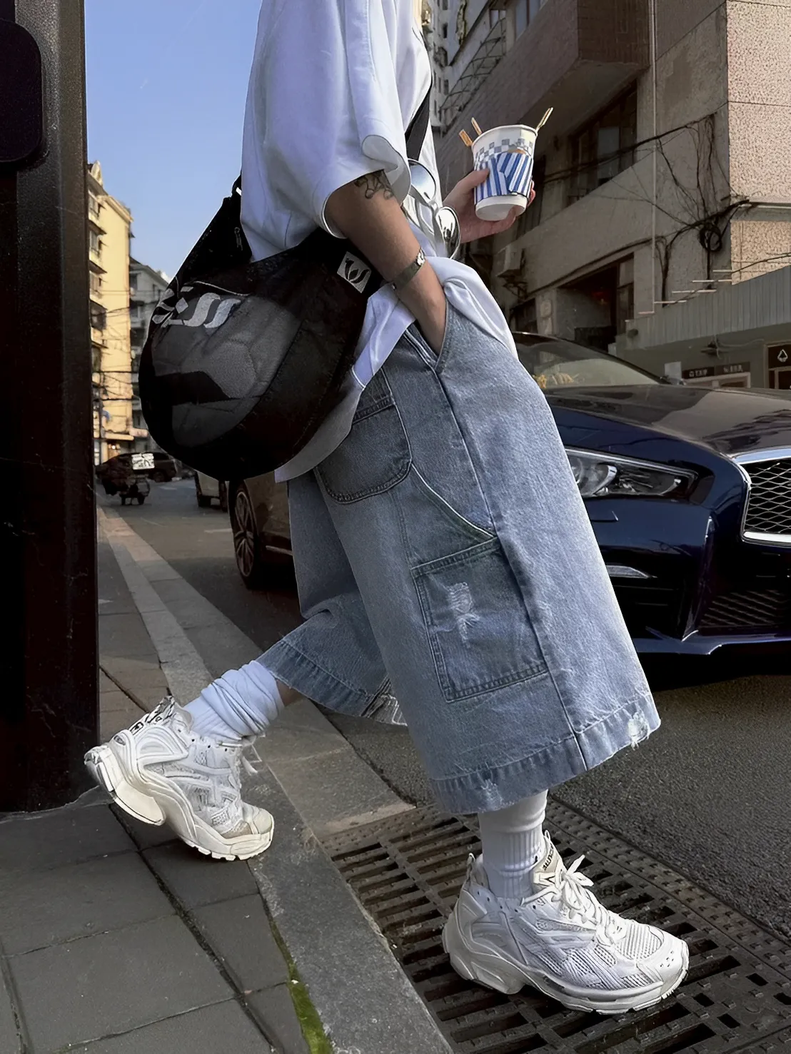 畫家 刷破 男女 七分 牛仔 短褲