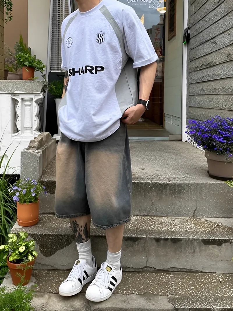 SHARP 拼接 撞色 寬鬆 短袖