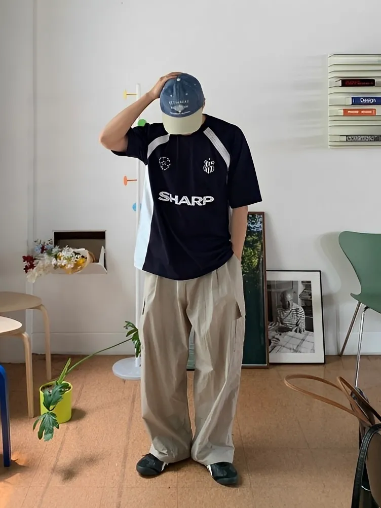 SHARP 拼接 撞色 寬鬆 短袖