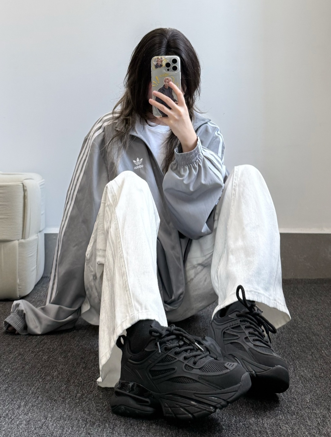 adidas Originals 女款 Classics 3-Stripes 立領寬鬆夾克 灰色 JD3394