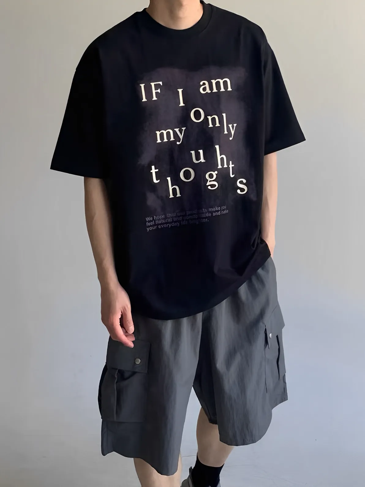 英文 水彩 絢彩 簡約 寬鬆 落肩 短袖