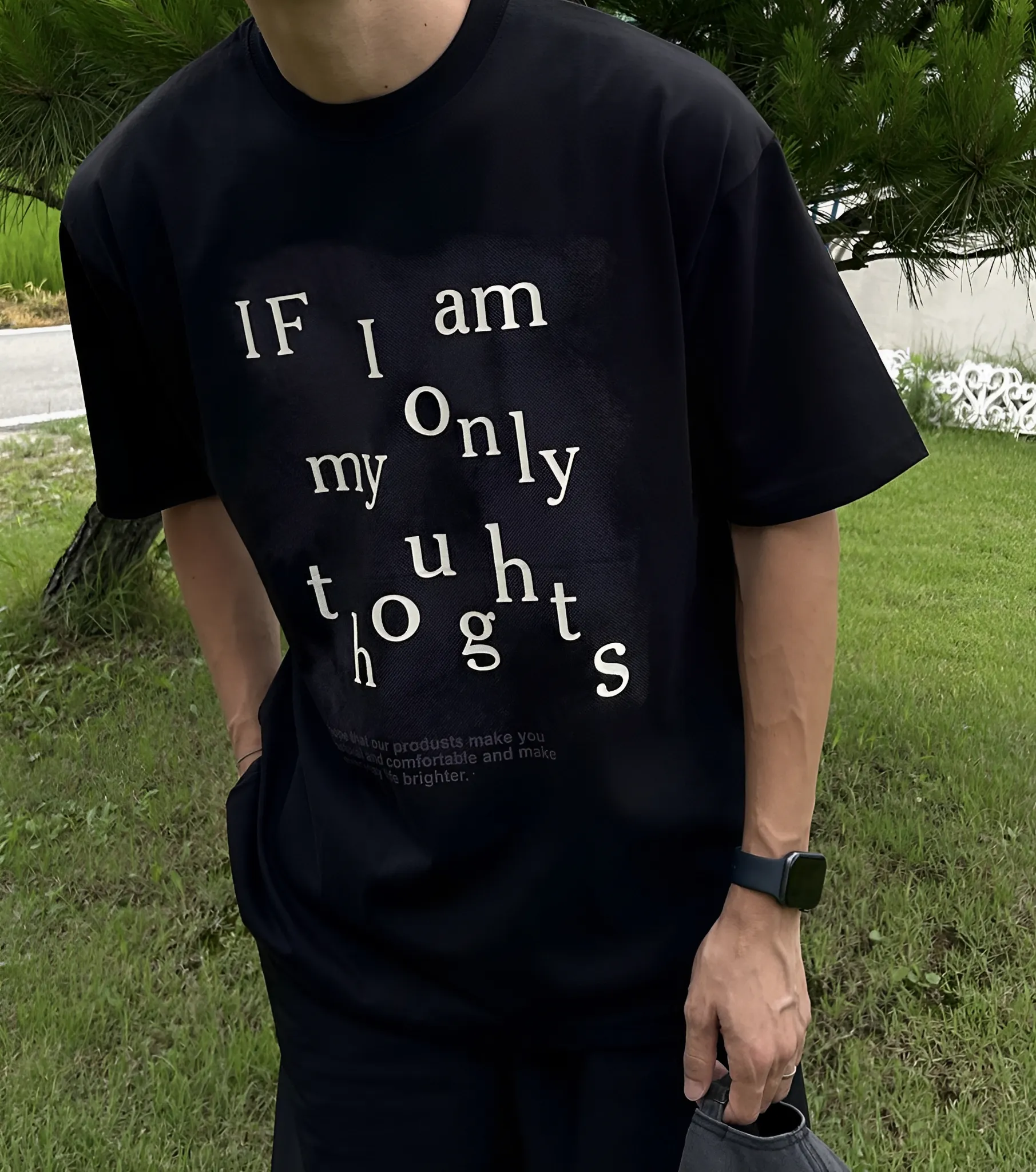 英文 水彩 絢彩 簡約 寬鬆 落肩 短袖