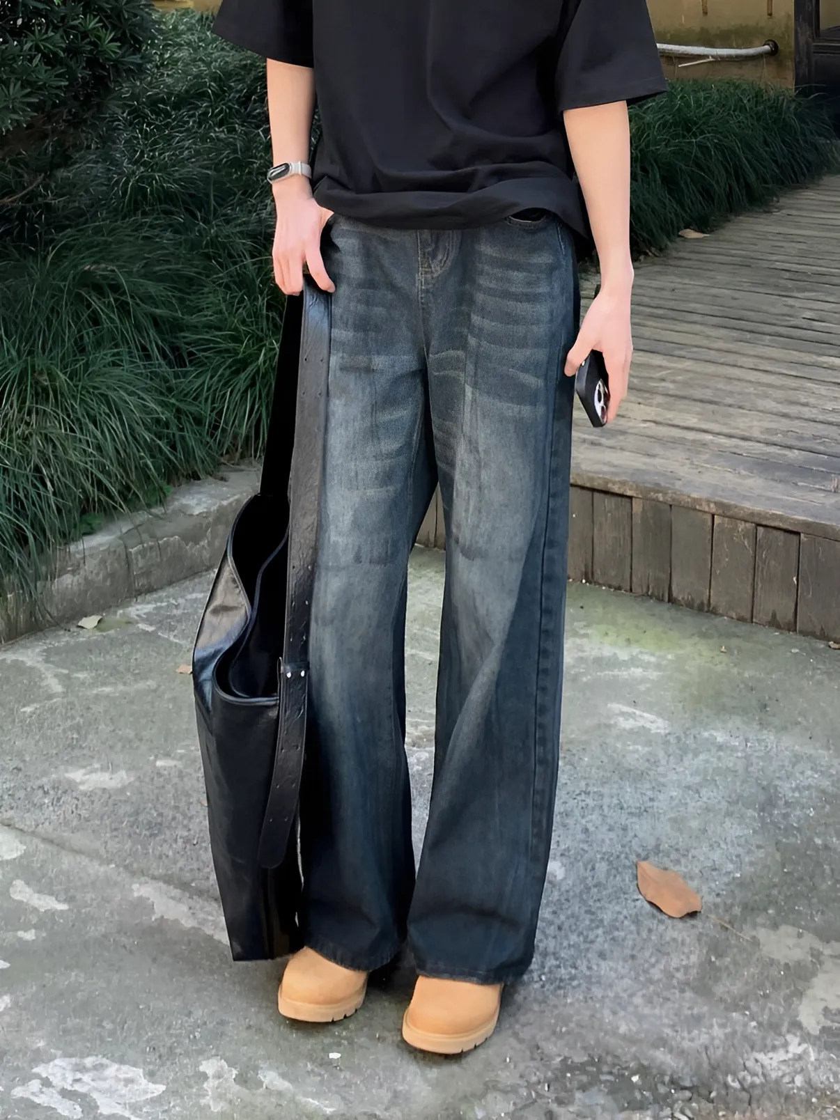 石墨 渲染 水洗 直筒 牛仔 長褲