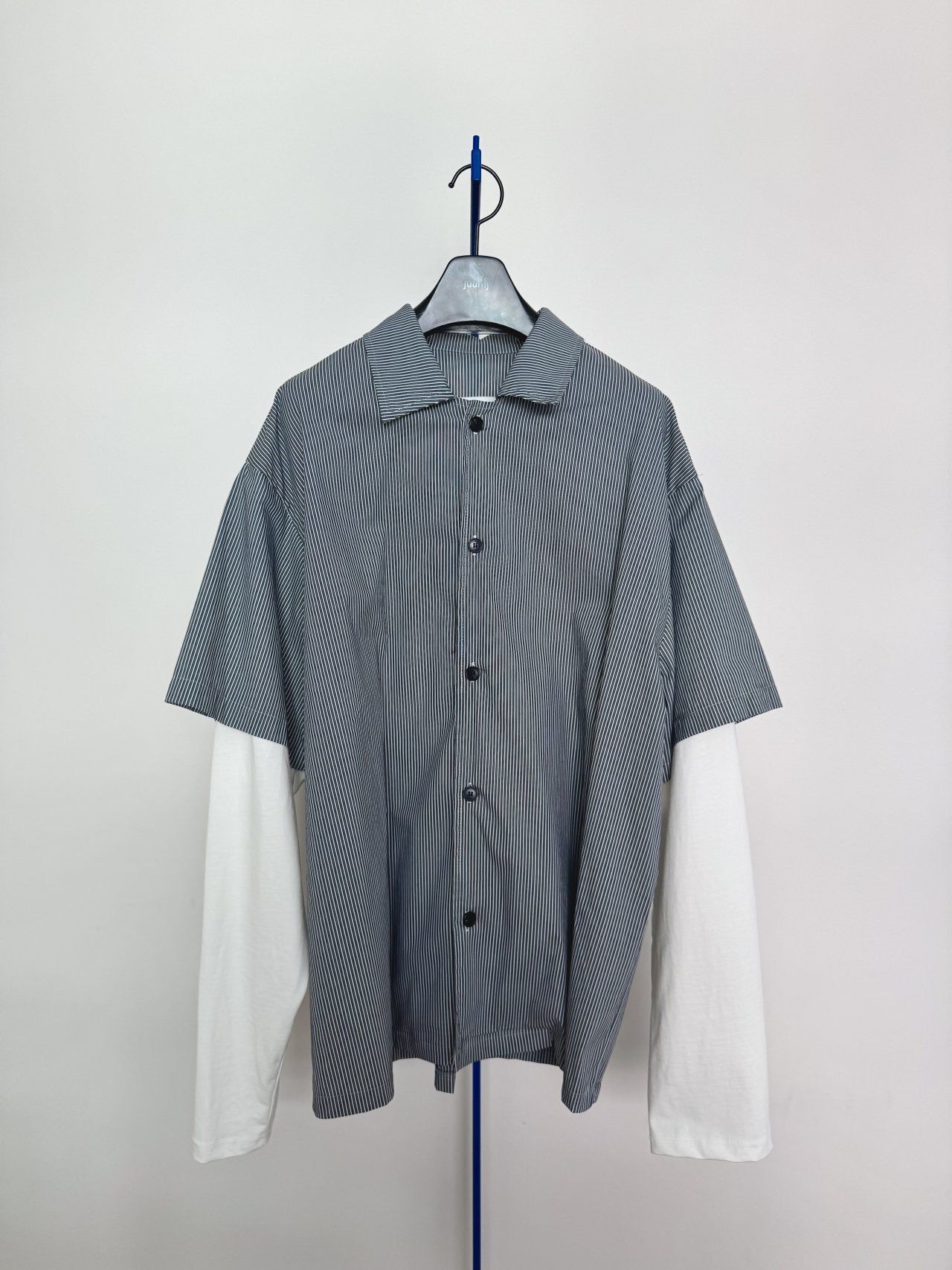 假兩件格仔長袖恤衫 MALENKII-165S