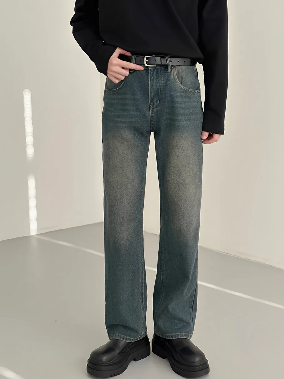 特殊 水洗 設計 直筒 男女 牛仔 長褲