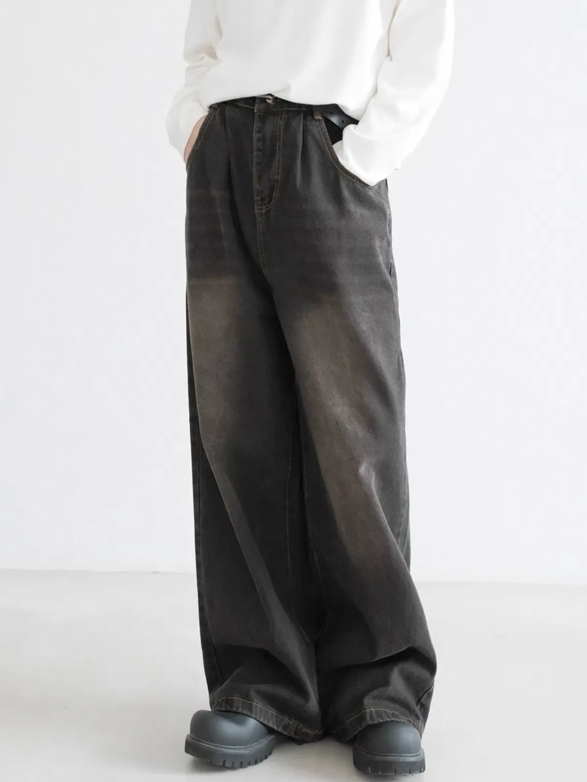 復古 美式 直筒 落地 寬鬆 牛仔 長褲