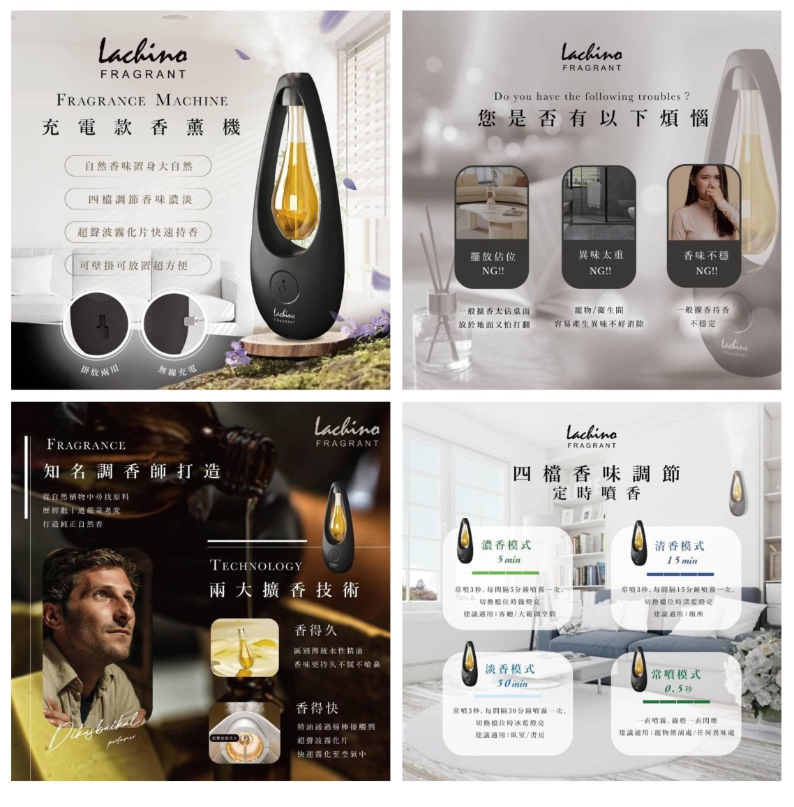 Lachino 新款歐風充電香薰機+香水/組