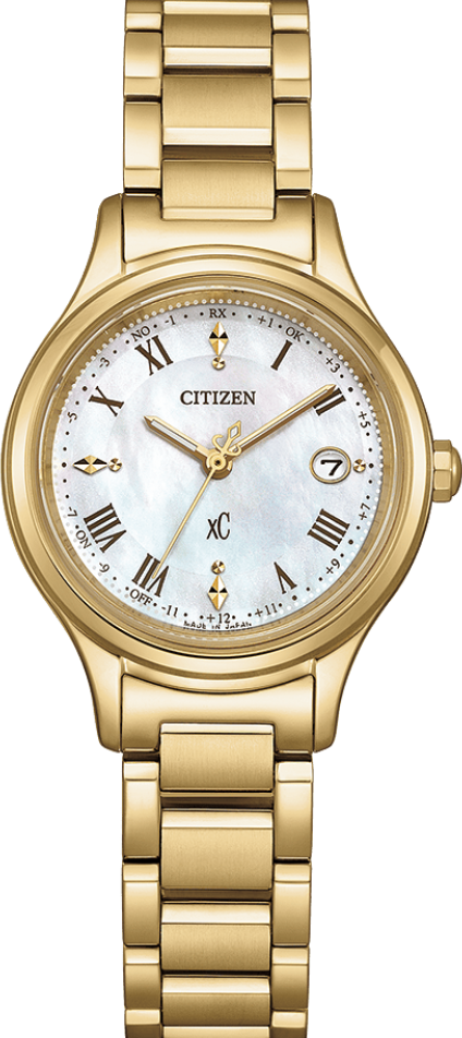 萬年鐘錶 - Citizen 星辰錶  XC  hikari 系列  光動能電波櫻花粉紅金鈦金屬女錶 ES9492-57D 錶徑27MM